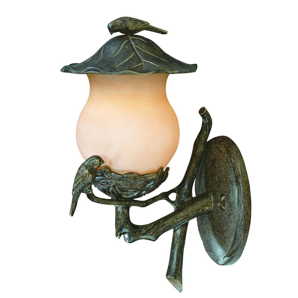 Vintage Black and Gold Bird Detail Lantern Wall Light-Outdoor Lighting-DECOROLALA