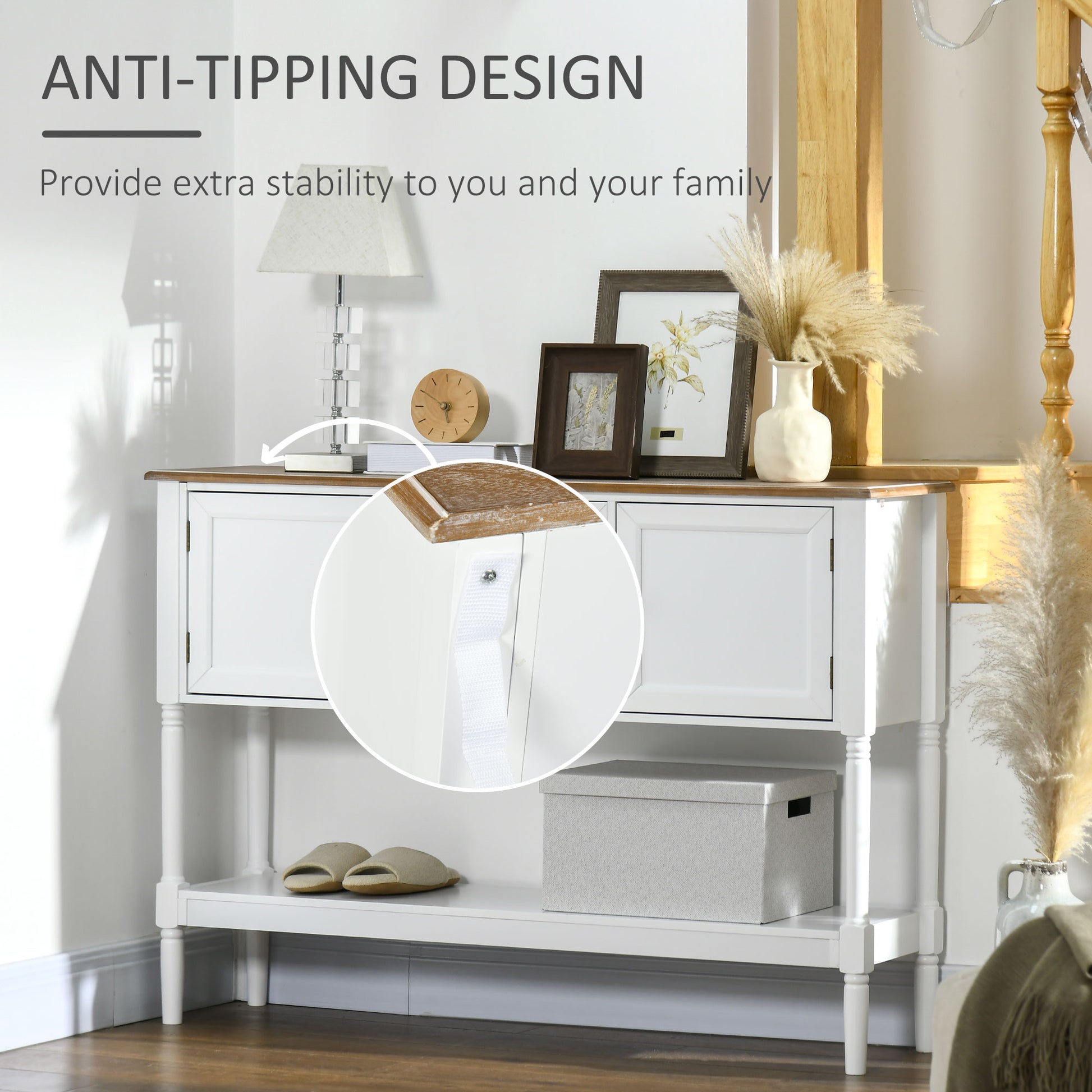 Vintage Console Table, White, 2 Drawers, Cabinets, Retro Entryway, Living Room, Bedroom-DECOROLALA