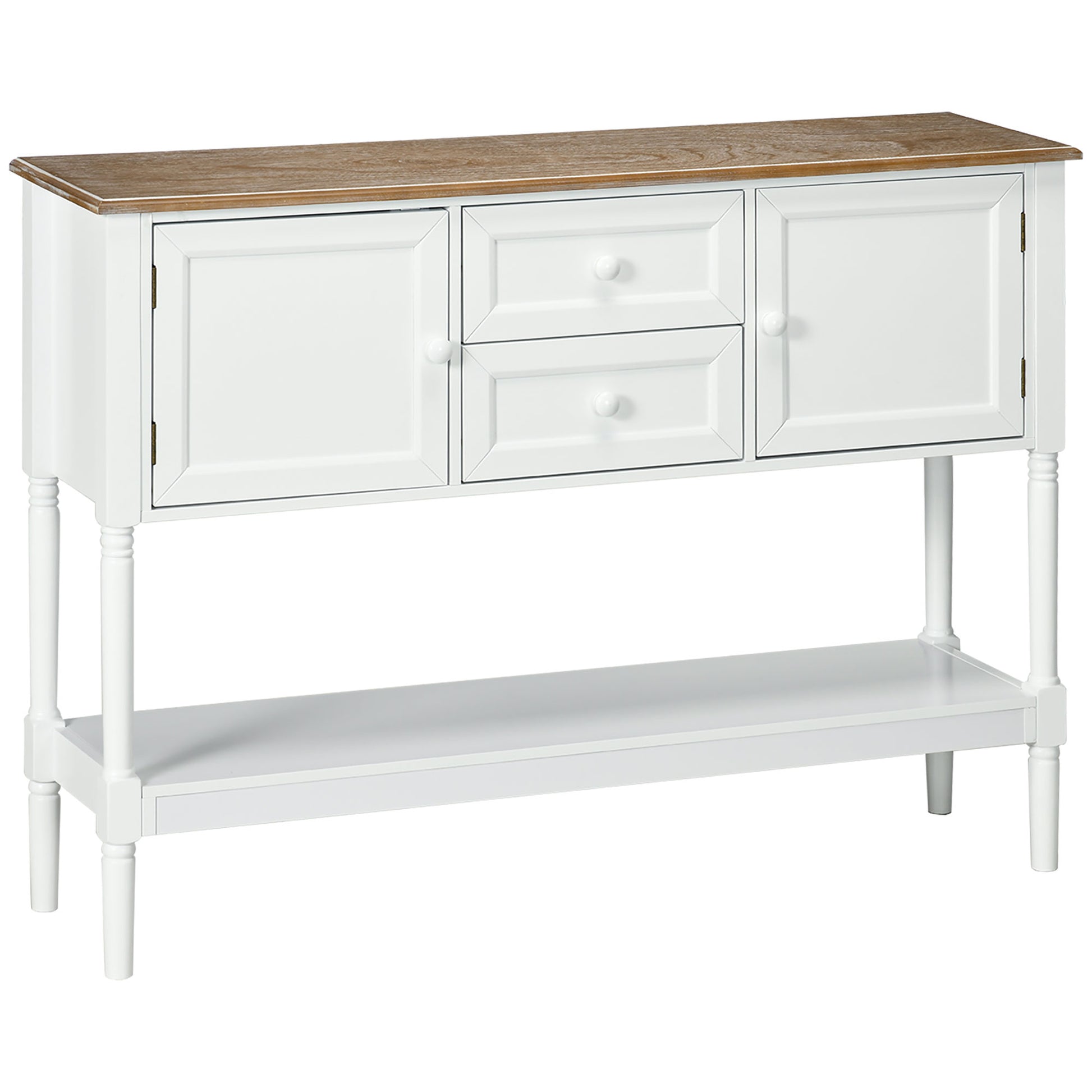 Vintage Console Table, White, 2 Drawers, Cabinets, Retro Entryway, Living Room, Bedroom-DECOROLALA