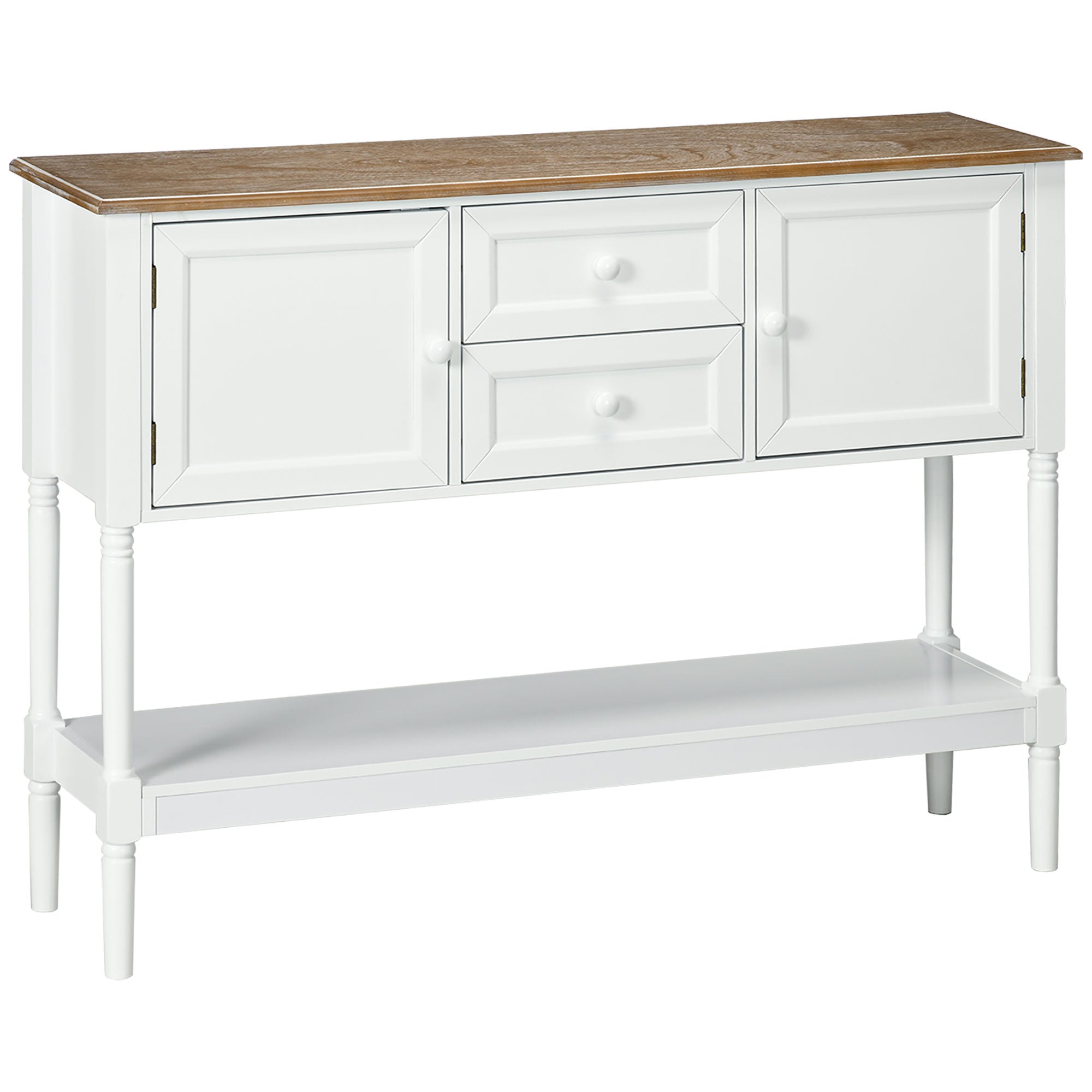 Vintage Console Table, White, 2 Drawers, Cabinets, Retro Entryway, Living Room, Bedroom-DECOROLALA