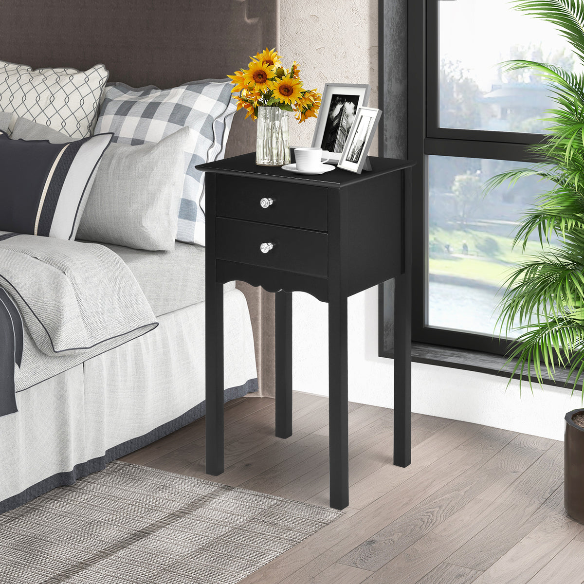 Vintage Side End Table with 2 Storage Drawers-Black-End & Side Tables-DECOROLALA