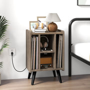 Vinyl Record Storage Turntable Stand with 4 Open Shelves-Gray-End & Side Tables-DECOROLALA