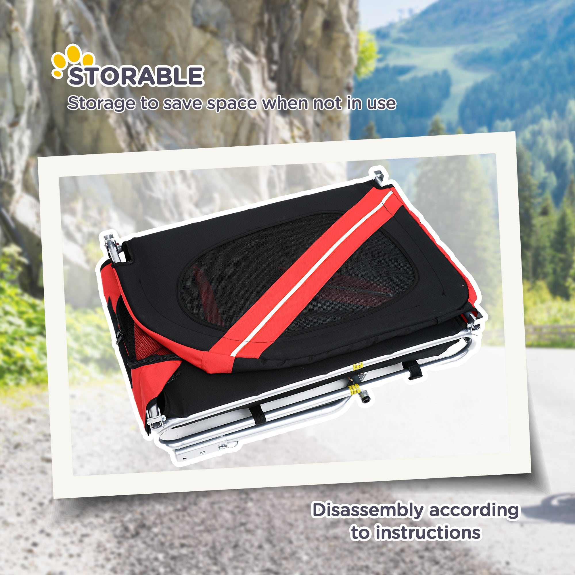 Dog Bike Trailer Pet Cart Bicycle Wagon Cargo Carrier Attachment for Travel Foldable - Red/ Black