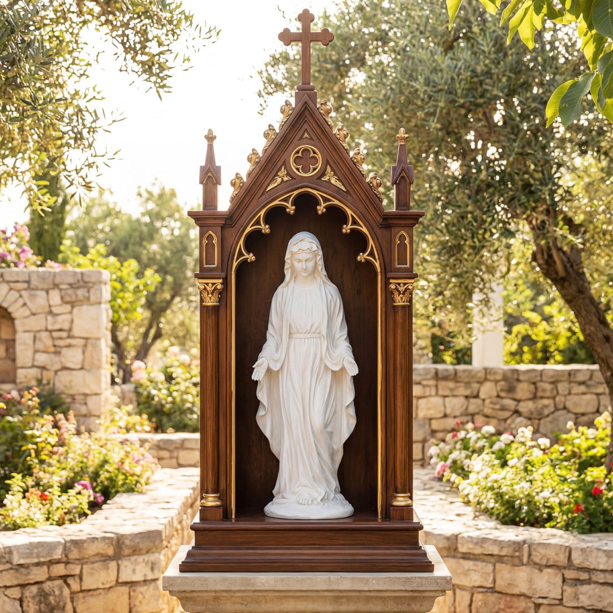 Virgin Mary Statue 29.5 inch Tall Outdoor Religious Sculpture with Aged Finish-White-Outdoor Decor-DECOROLALA