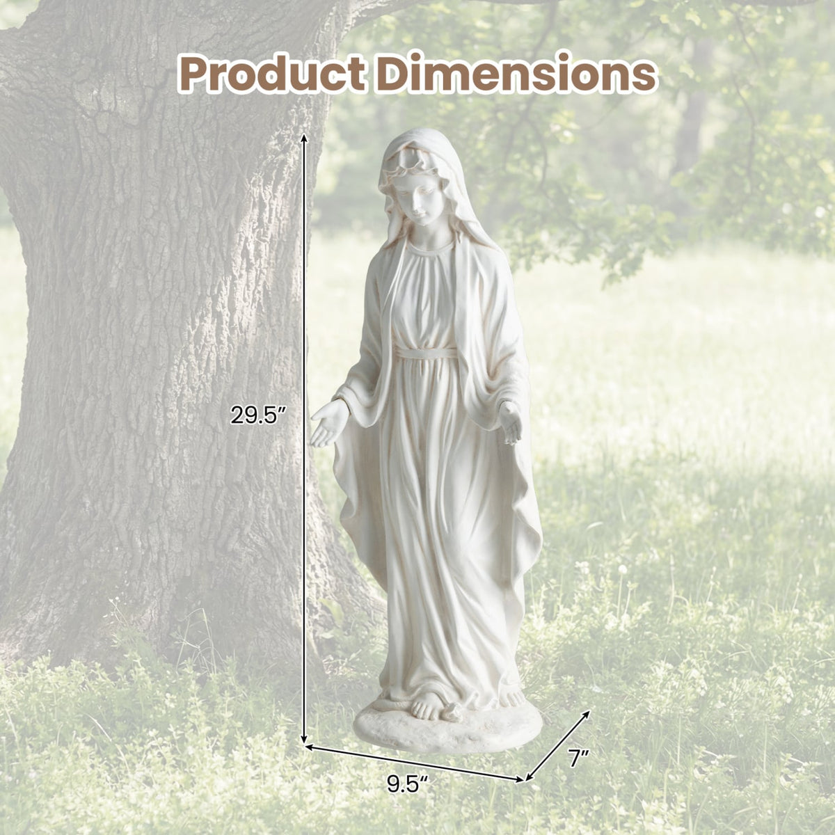 Virgin Mary Statue 29.5 inch Tall Outdoor Religious Sculpture with Aged Finish-White-Outdoor Decor-DECOROLALA