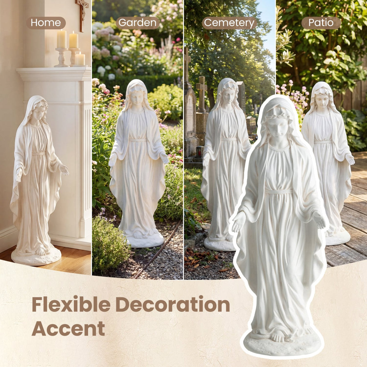 Virgin Mary Statue 29.5 inch Tall Outdoor Religious Sculpture with Aged Finish-White-Outdoor Decor-DECOROLALA