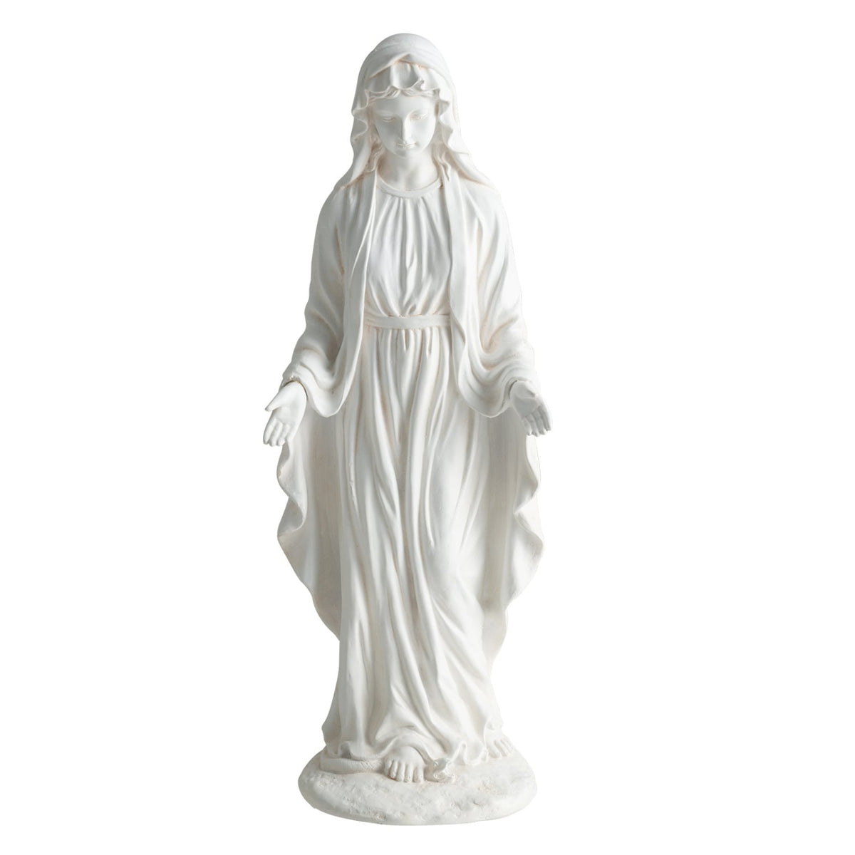 Virgin Mary Statue 29.5 inch Tall Outdoor Religious Sculpture with Aged Finish-White-Outdoor Decor-DECOROLALA