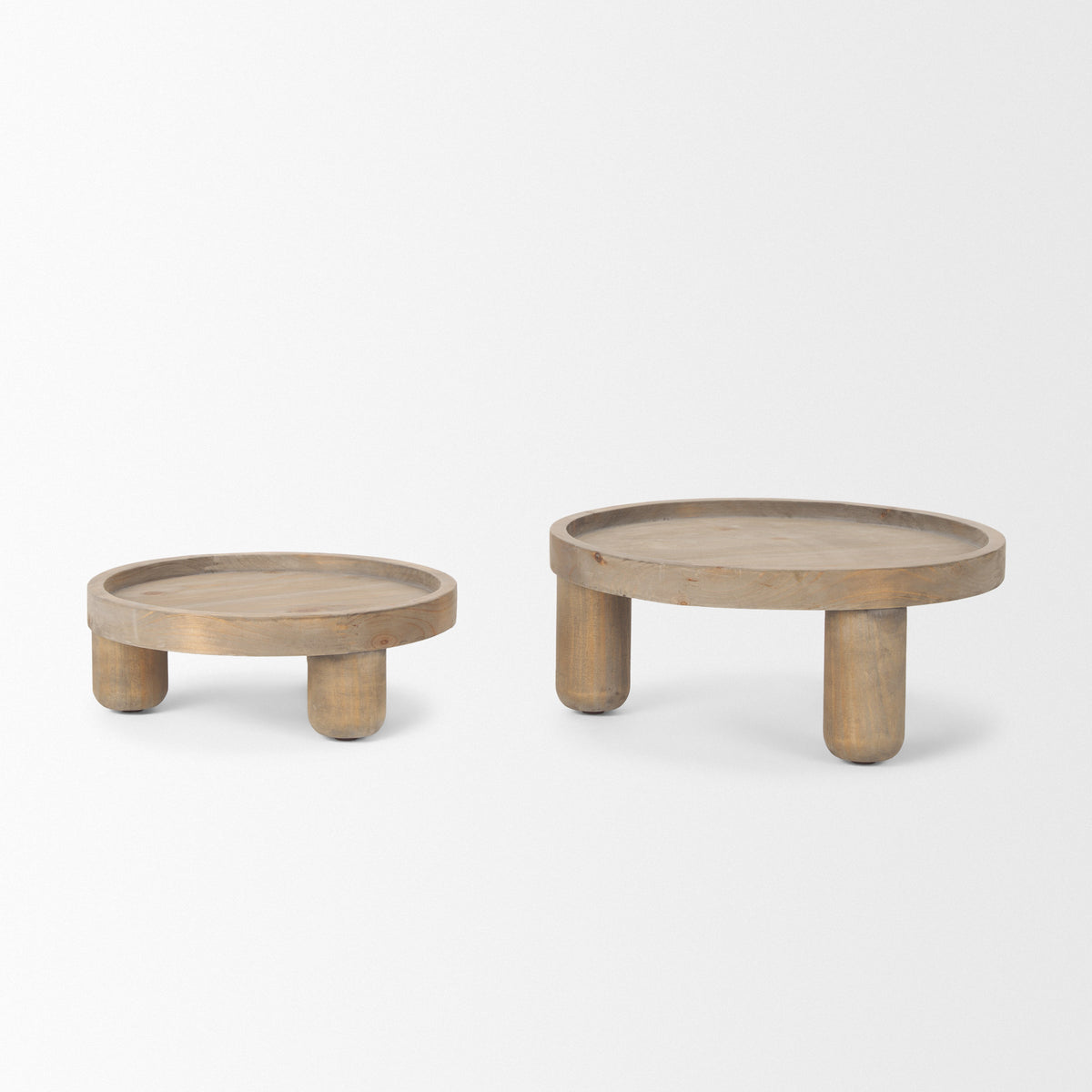 Virve Round Light Brown Wood w/ Gray Wash Wooden Trays-Trays-DECOROLALA