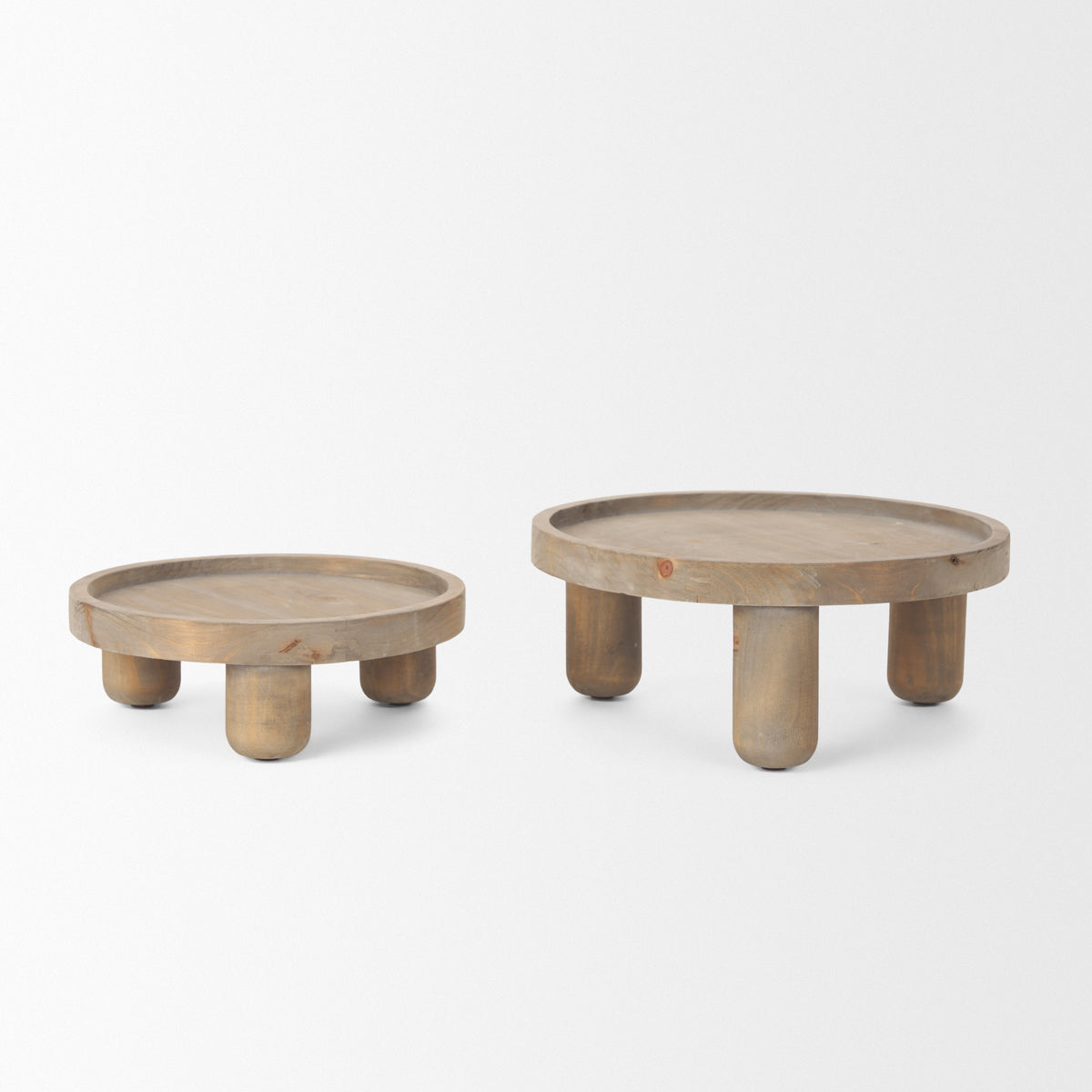 Virve Round Light Brown Wood w/ Gray Wash Wooden Trays-Trays-DECOROLALA