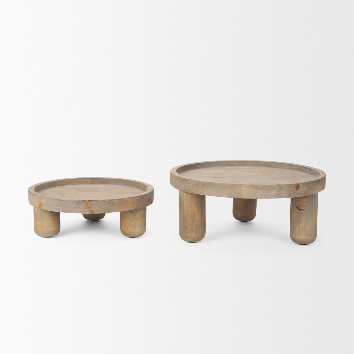 Virve Round Light Brown Wood w/ Gray Wash Wooden Trays-Trays-DECOROLALA
