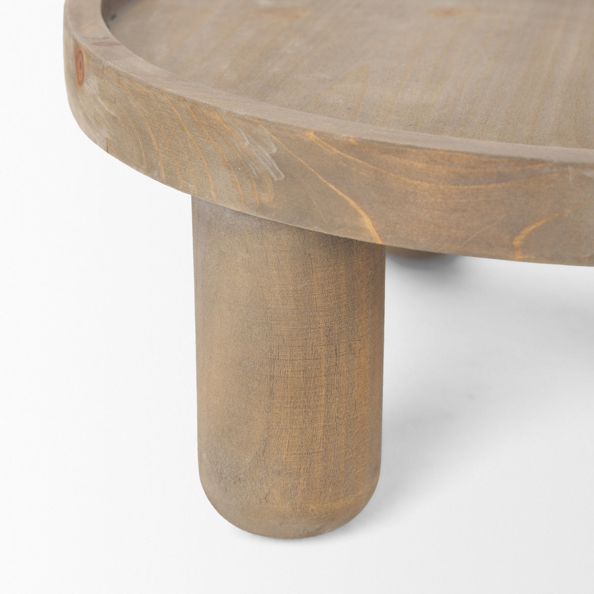 Virve Round Light Brown Wood w/ Gray Wash Wooden Trays-Trays-DECOROLALA
