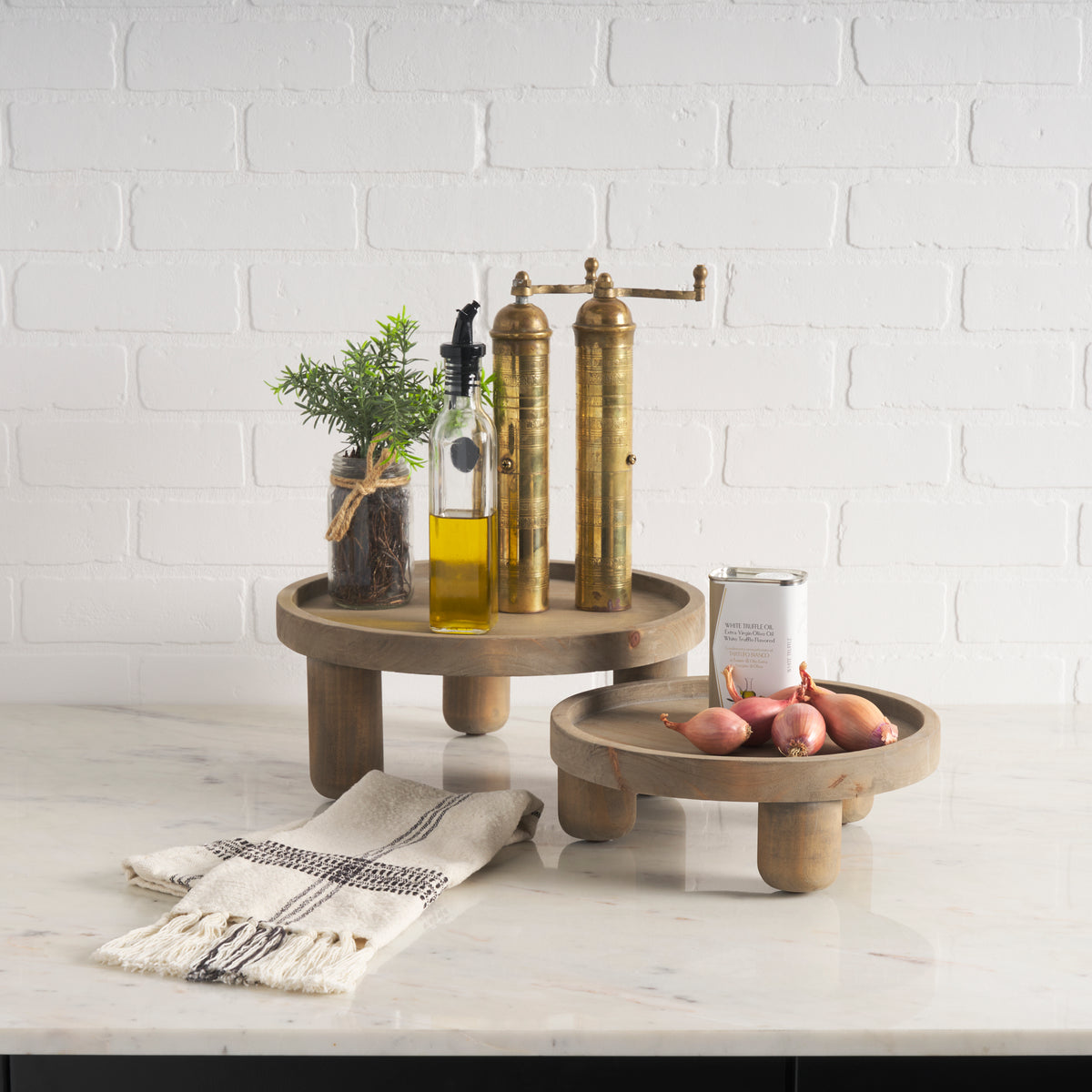 Virve Round Light Brown Wood w/ Gray Wash Wooden Trays-Trays-DECOROLALA