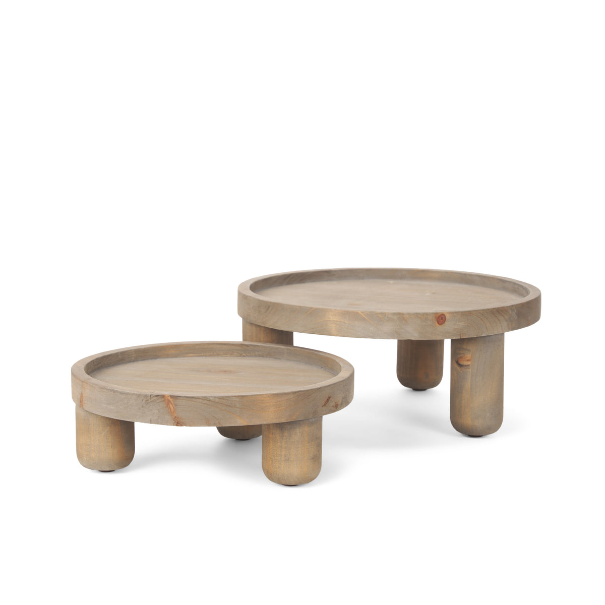 Virve Round Wood Trays - Light Brown/Gray Wash-Decorative Trays-DECOROLALA