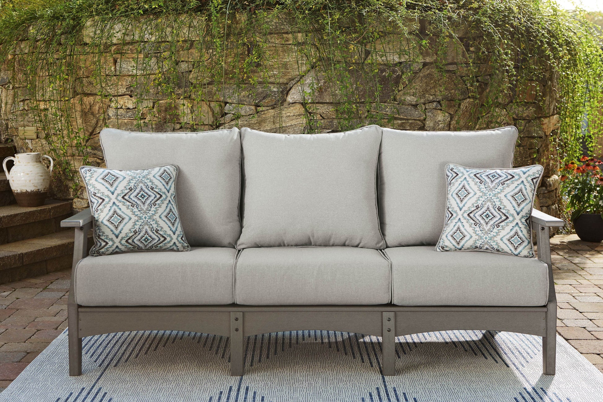 Visola Outdoor Sofa - Gray HDPE with Cushions-Sofas-DECOROLALA