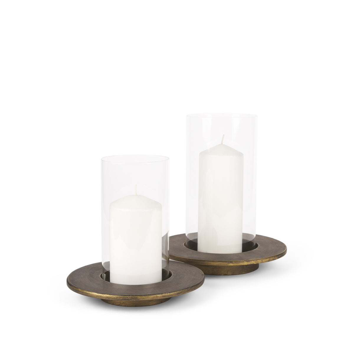 Vivian Gold Metal and Glass Hurricane Candle Holder (Set of 2)-Table Candle Holders-DECOROLALA