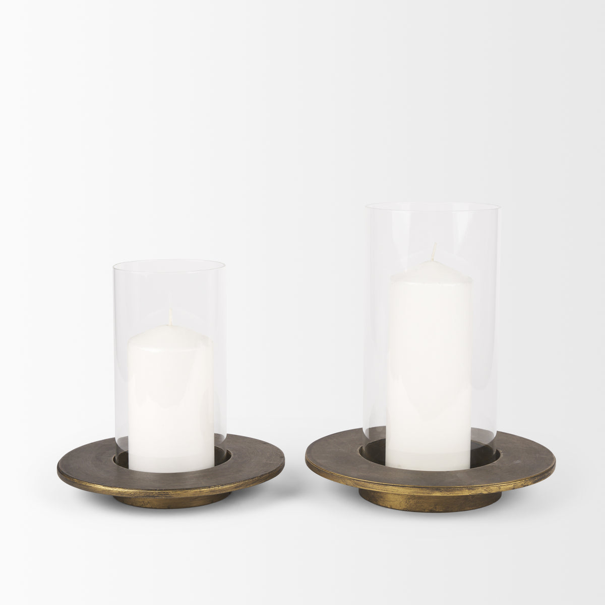 Vivian Gold Metal and Glass Hurricane Candle Holder (Set of 2)-Table Candle Holders-DECOROLALA