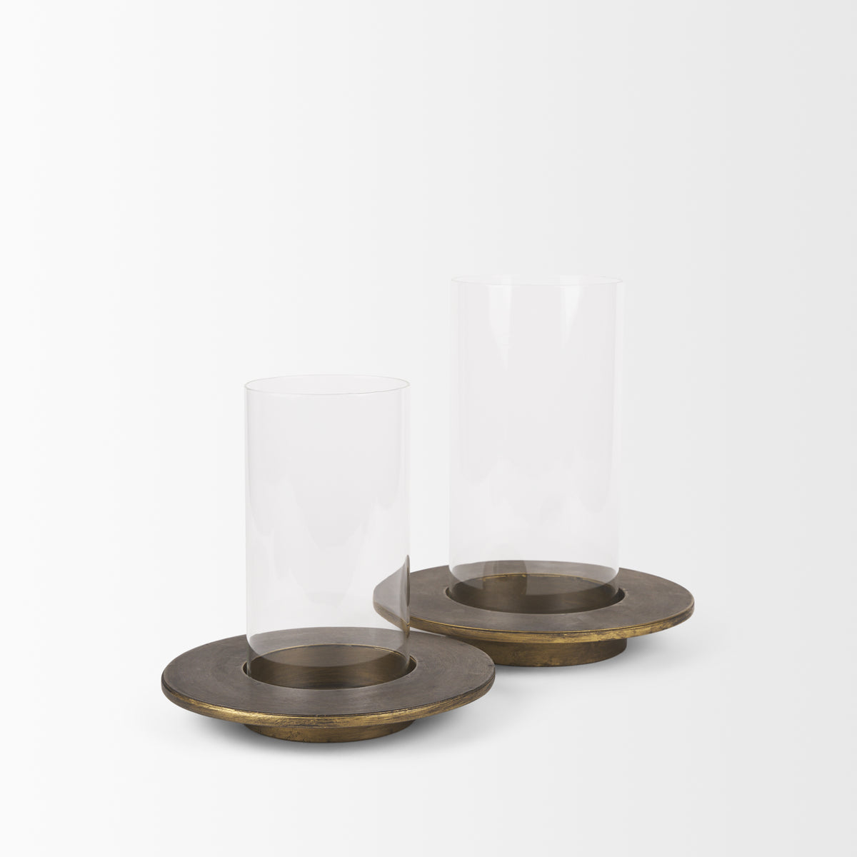 Vivian Gold Metal and Glass Hurricane Candle Holder (Set of 2)-Table Candle Holders-DECOROLALA