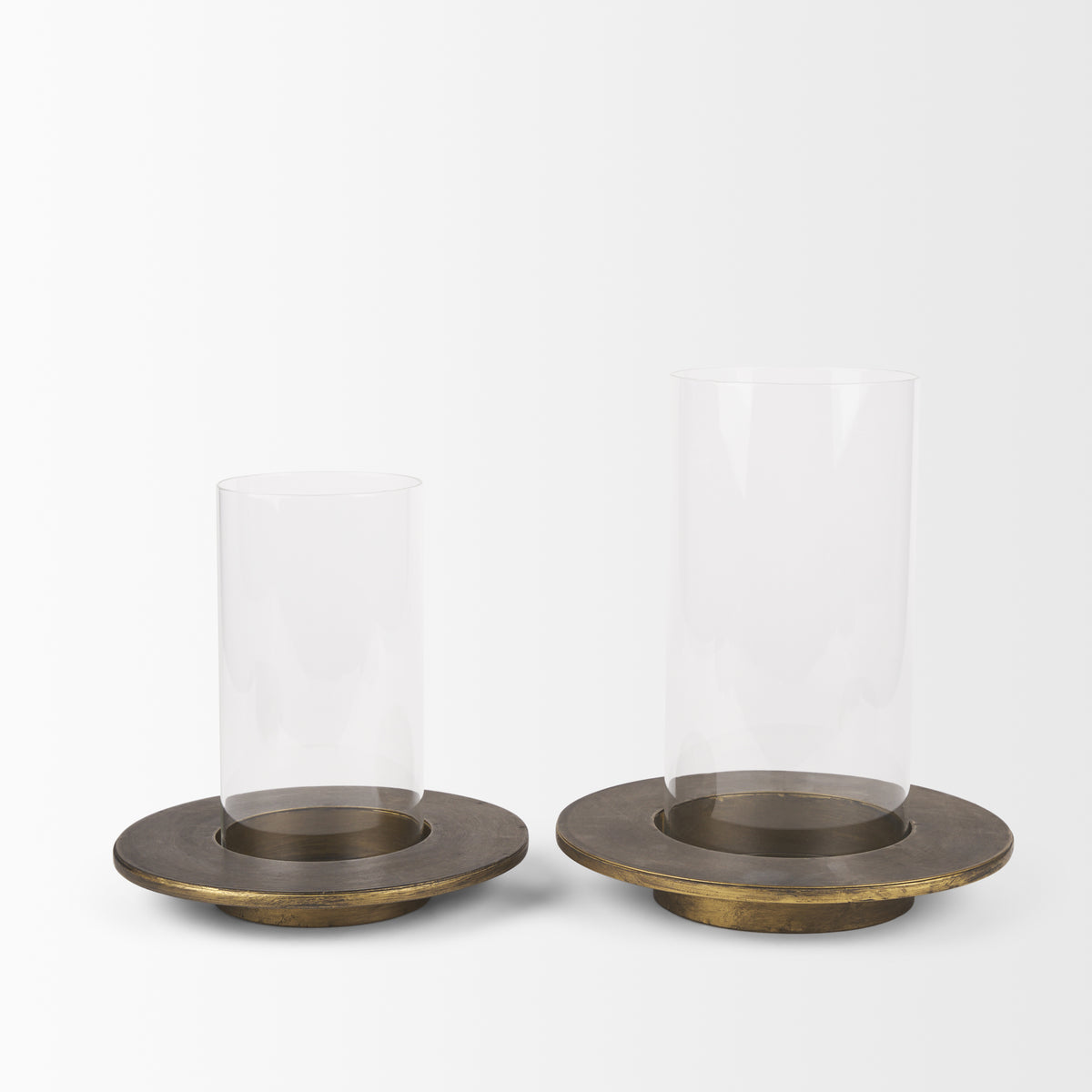 Vivian Gold Metal and Glass Hurricane Candle Holder (Set of 2)-Table Candle Holders-DECOROLALA