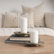 Vivian Gold Metal and Glass Hurricane Candle Holder (Set of 2)-Table Candle Holders-DECOROLALA