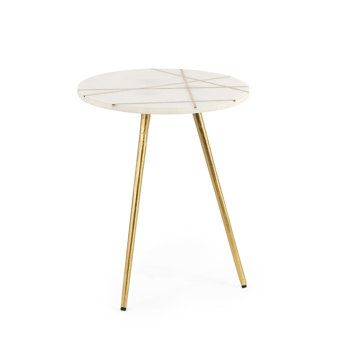 Vivienne 16.0L x 16.0W x 19.0H White Marble W/Antique Gold Metal Round Small Side Table-Accent Tables-DECOROLALA