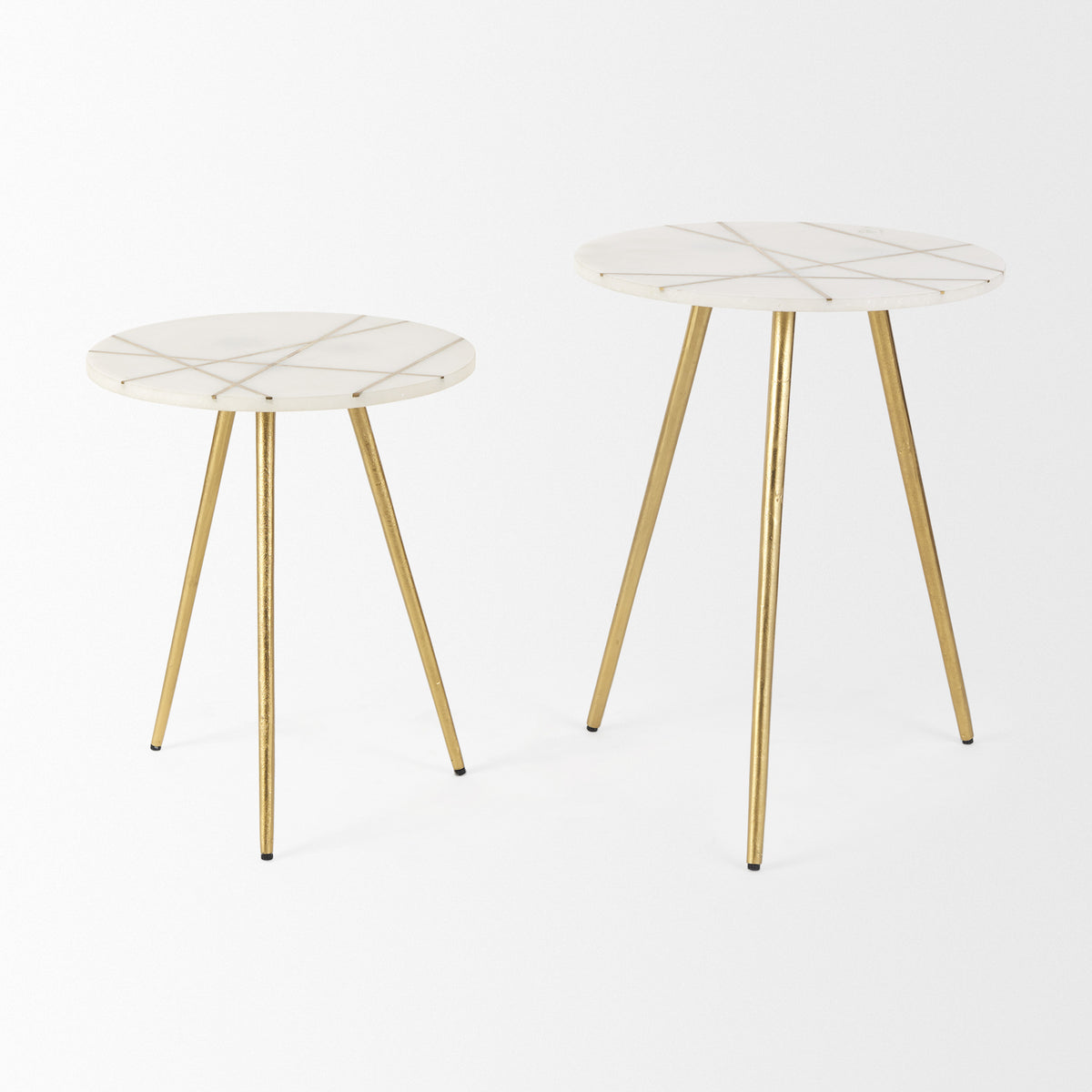 Vivienne 16.0L x 16.0W x 19.0H White Marble W/Antique Gold Metal Round Small Side Table-Accent Tables-DECOROLALA