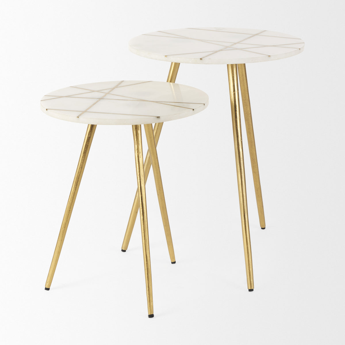 Vivienne 16.0L x 16.0W x 19.0H White Marble W/Antique Gold Metal Round Small Side Table-Accent Tables-DECOROLALA