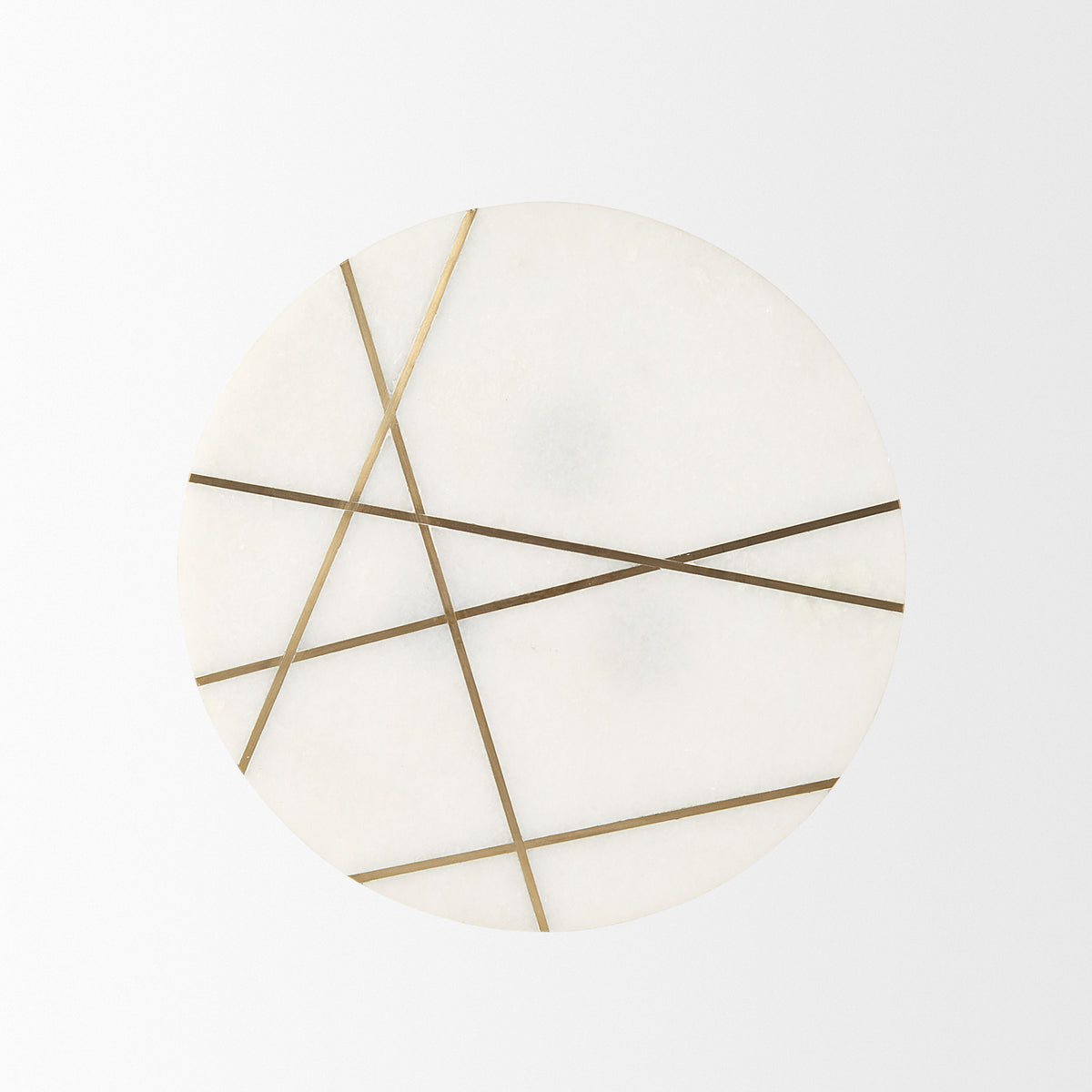 Vivienne 16.0L x 16.0W x 19.0H White Marble W/Antique Gold Metal Round Small Side Table-Accent Tables-DECOROLALA