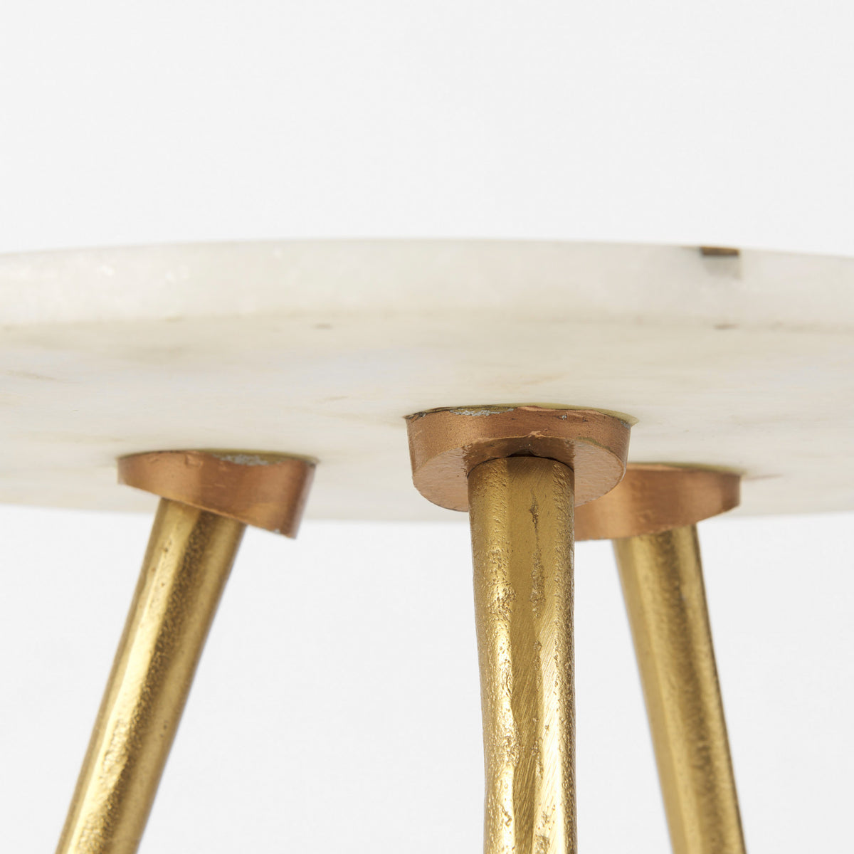 Vivienne 16.0L x 16.0W x 19.0H White Marble W/Antique Gold Metal Round Small Side Table-Accent Tables-DECOROLALA