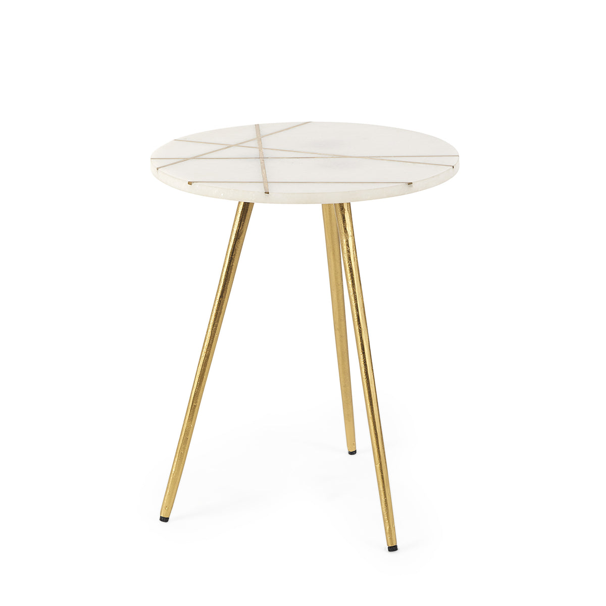 Vivienne 16.0L x 16.0W x 19.0H White Marble W/Antique Gold Metal Round Small Side Table-Accent Tables-DECOROLALA