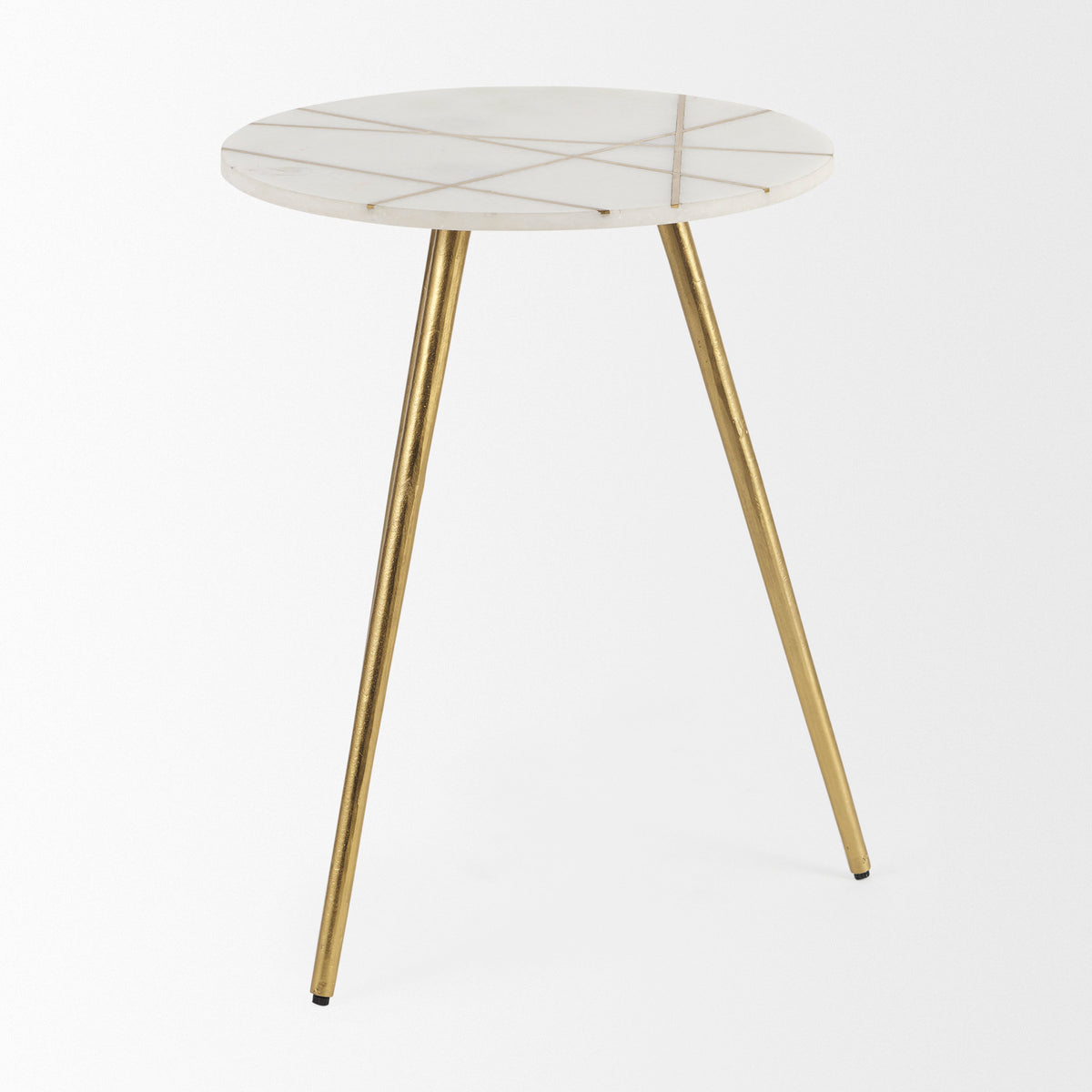 Vivienne 18.0L x 18.0W x 23.0H White Marble W/Antique Gold Metal Round Large Accent Table-Accent Tables-DECOROLALA