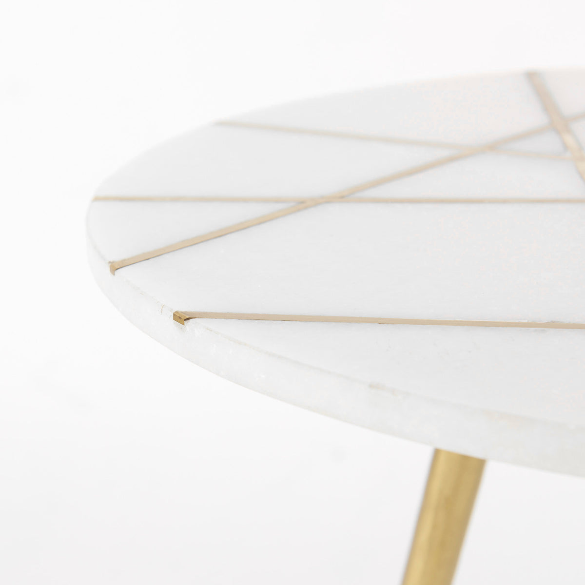 Vivienne 18.0L x 18.0W x 23.0H White Marble W/Antique Gold Metal Round Large Accent Table-Accent Tables-DECOROLALA