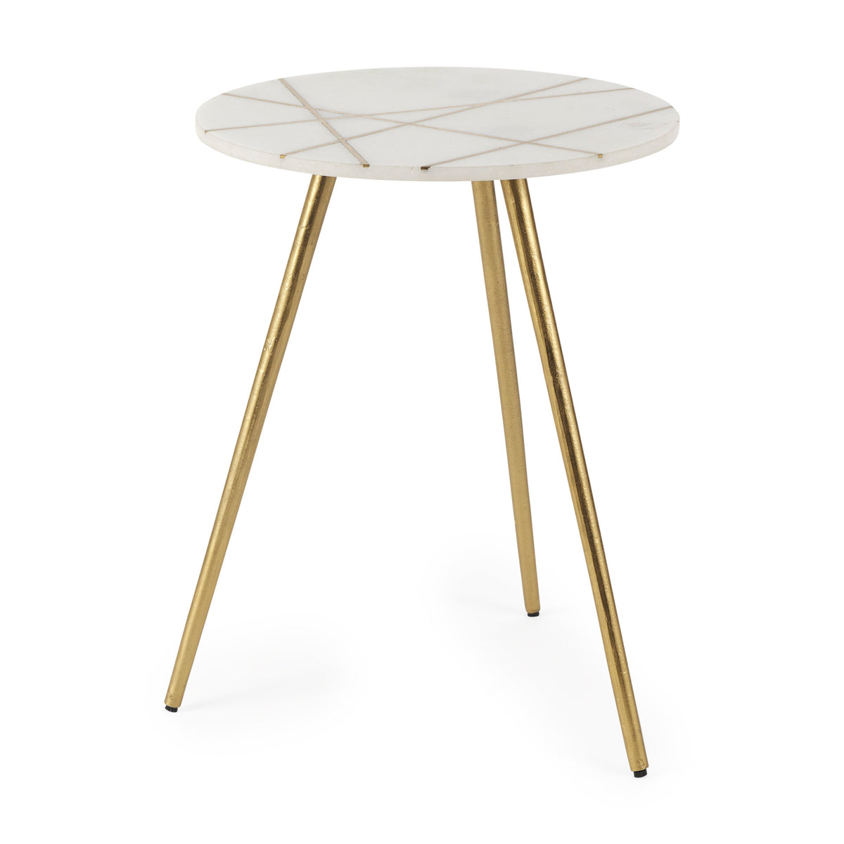 Vivienne 18.0L x 18.0W x 23.0H White Marble W/Antique Gold Metal Round Large Accent Table-Accent Tables-DECOROLALA