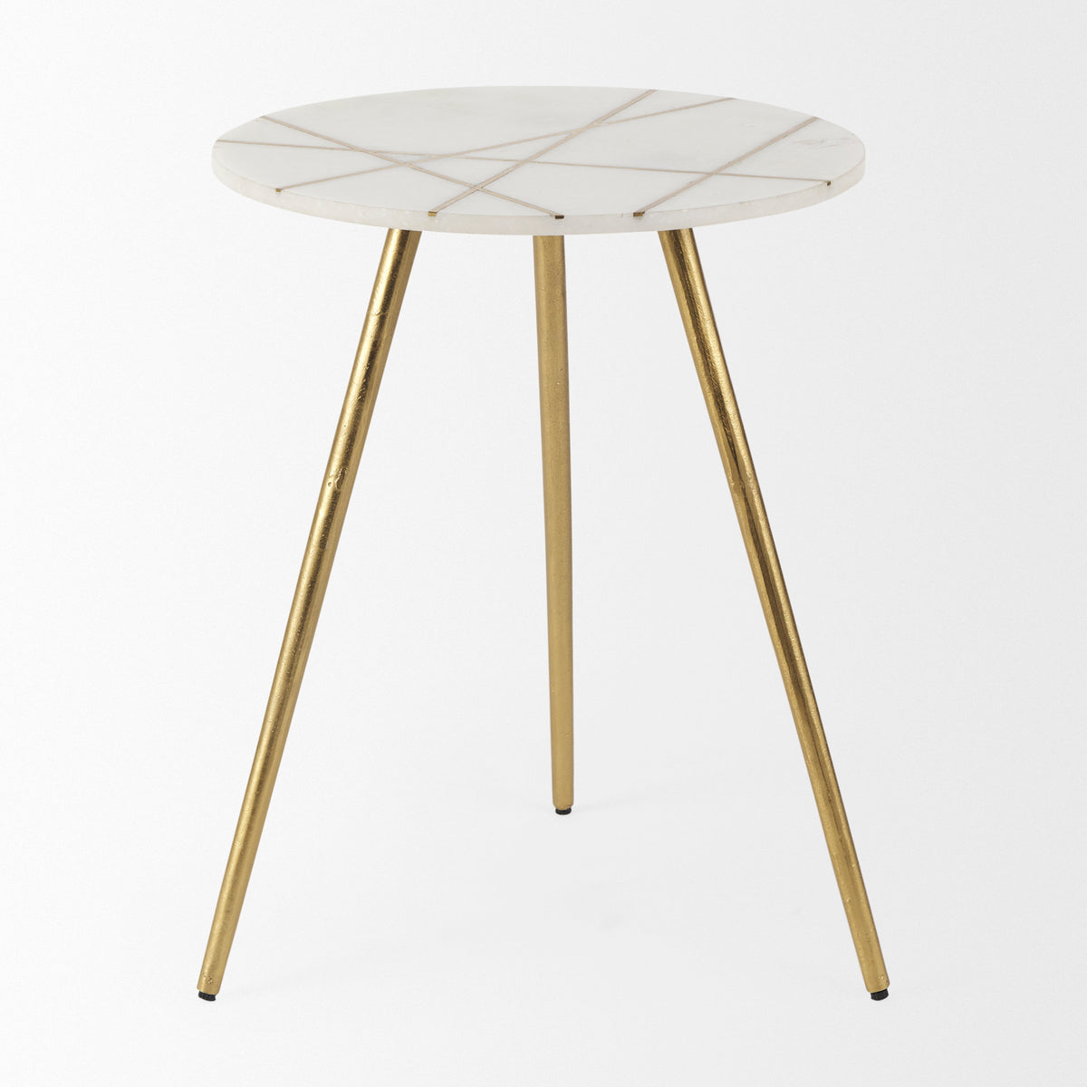 Vivienne Round Accent Table, White Marble and Antique Gold-Accent Tables-DECOROLALA