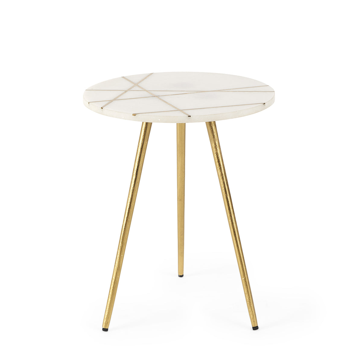 Vivienne Round Side Table - White Marble and Antique Gold-Accent Tables-DECOROLALA