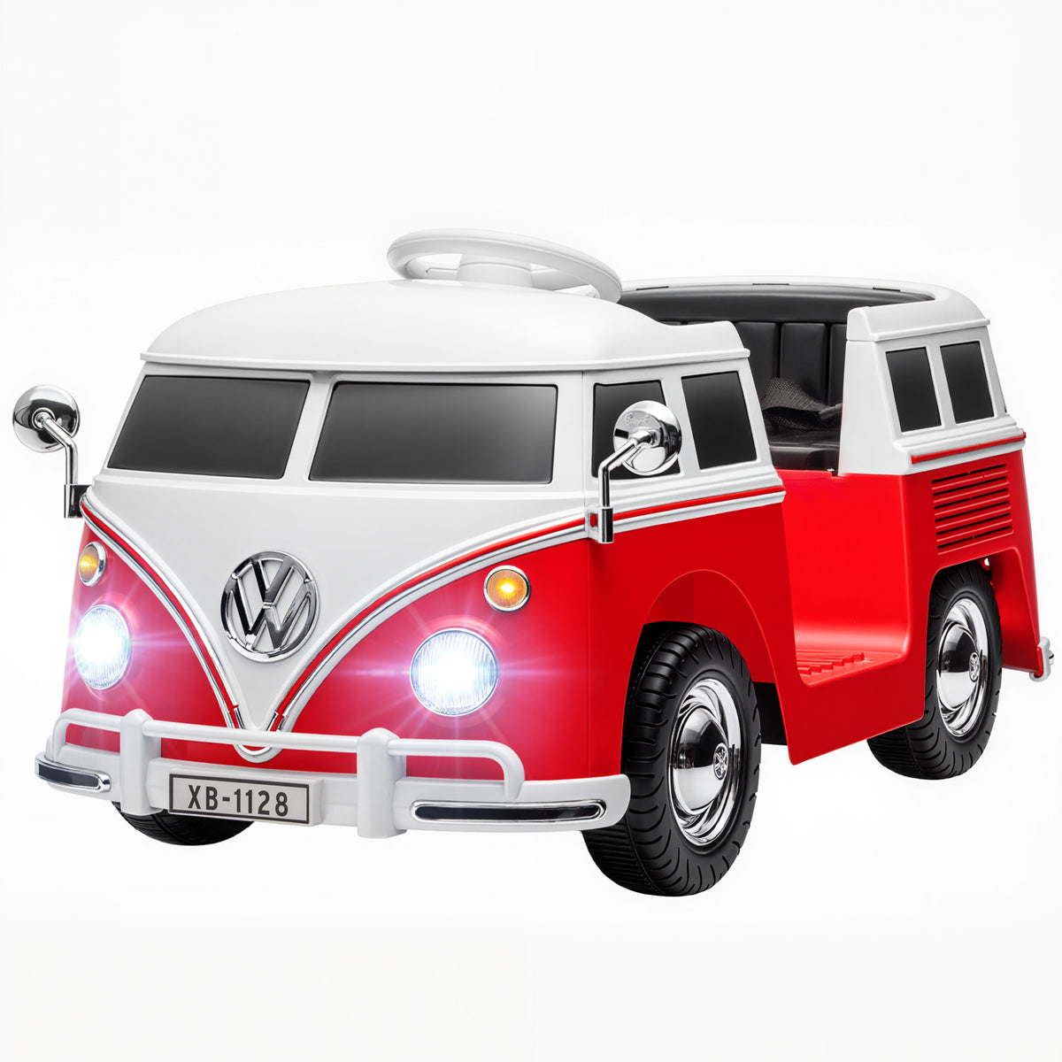 12V Kids Ride on Car, Lisensed Volkswagen T1 Electric Vehicle with Dual Motor and Soft Start for 3-7 Years, Red-Toys & Games > Baby & Toddler Toys > Electric Ride-On Toys > Electric Toy Cars-DECOROLALA