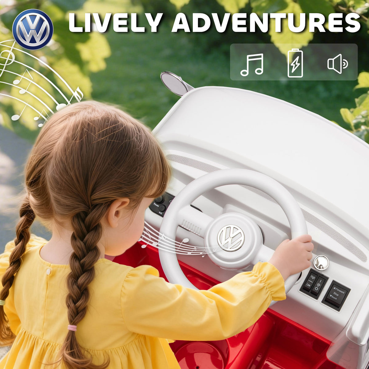12V Kids Ride on Car, Lisensed Volkswagen T1 Electric Vehicle with Dual Motor and Soft Start for 3-7 Years, Red-Toys & Games > Baby & Toddler Toys > Electric Ride-On Toys > Electric Toy Cars-DECOROLALA