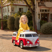 12V Kids Ride on Car, Lisensed Volkswagen T1 Electric Vehicle with Dual Motor and Soft Start for 3-7 Years, Red-Toys & Games > Baby & Toddler Toys > Electric Ride-On Toys > Electric Toy Cars-DECOROLALA