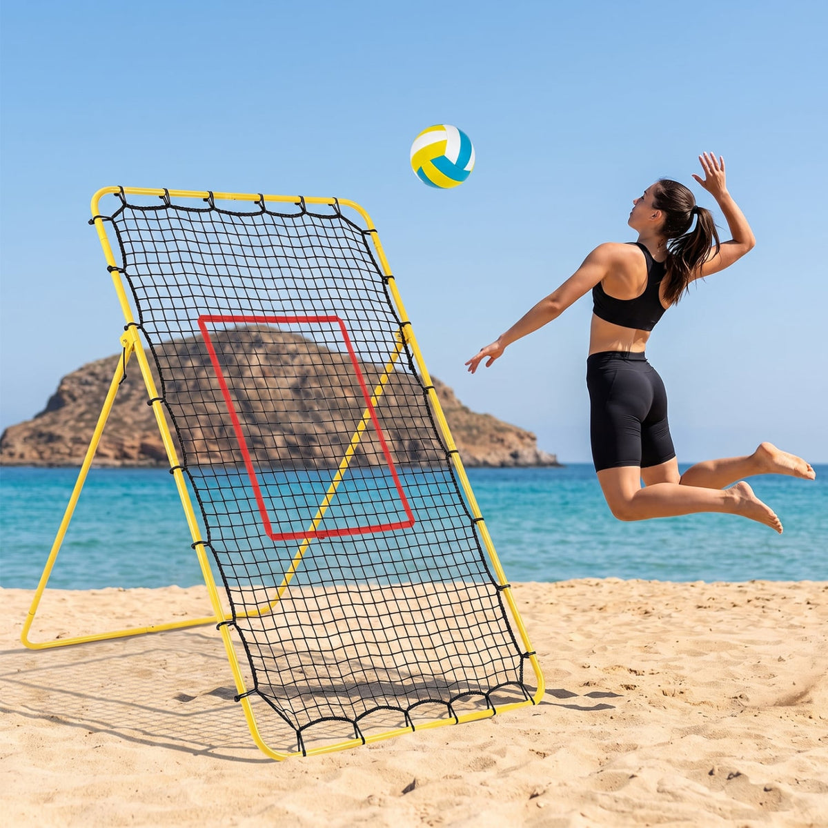 Volleyball Rebounder Net with 4 Adjustable Angles for Bumping and Spiking-Sporting Goods-DECOROLALA