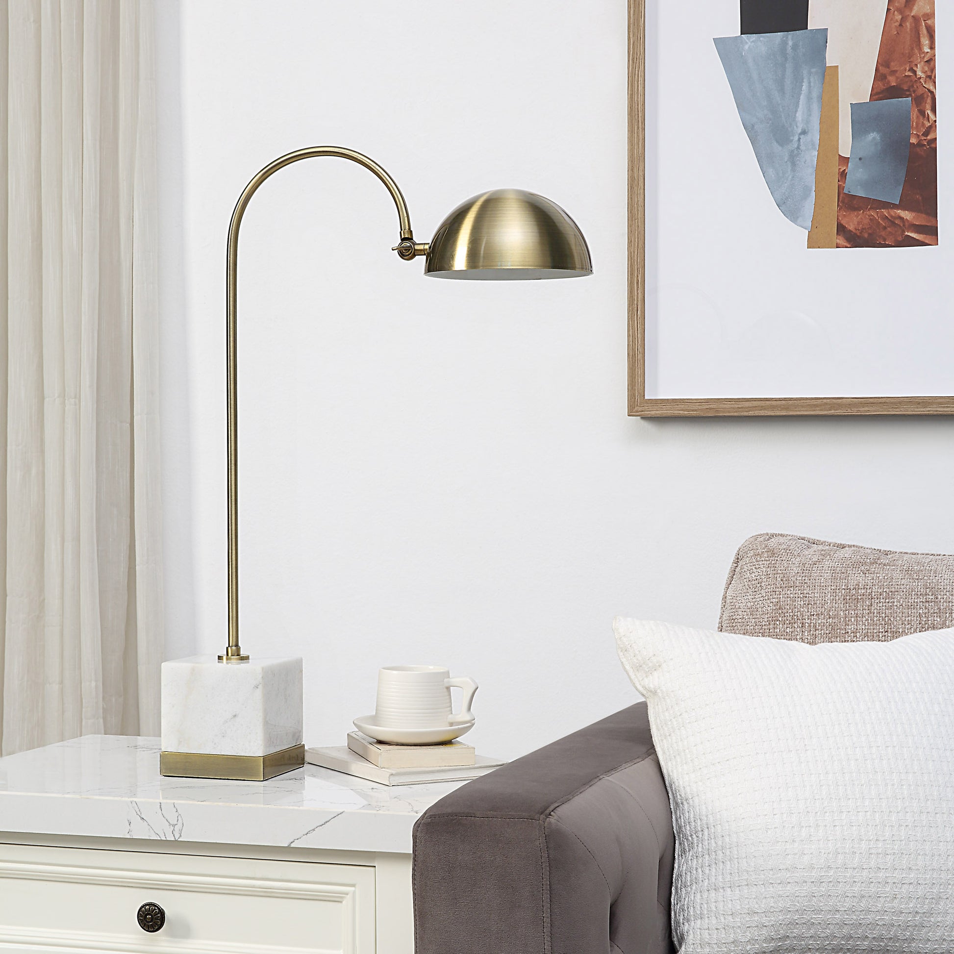 Volos 27" Table Lamp with Marble Base, White-Table Lamp-DECOROLALA