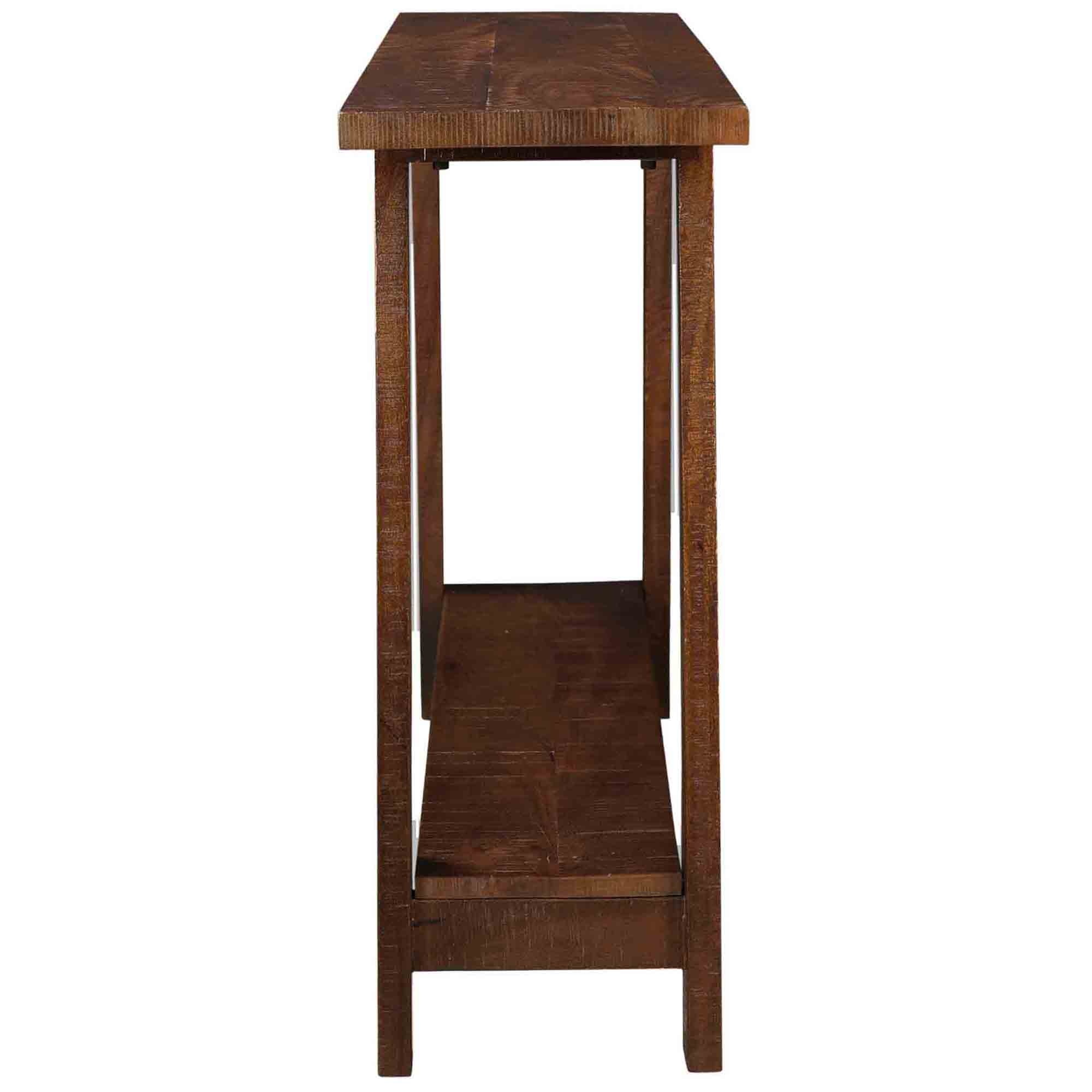 Volsa Console Table - Walnut Solid Mango Wood 2-Tier Rustic-Console Table-DECOROLALA