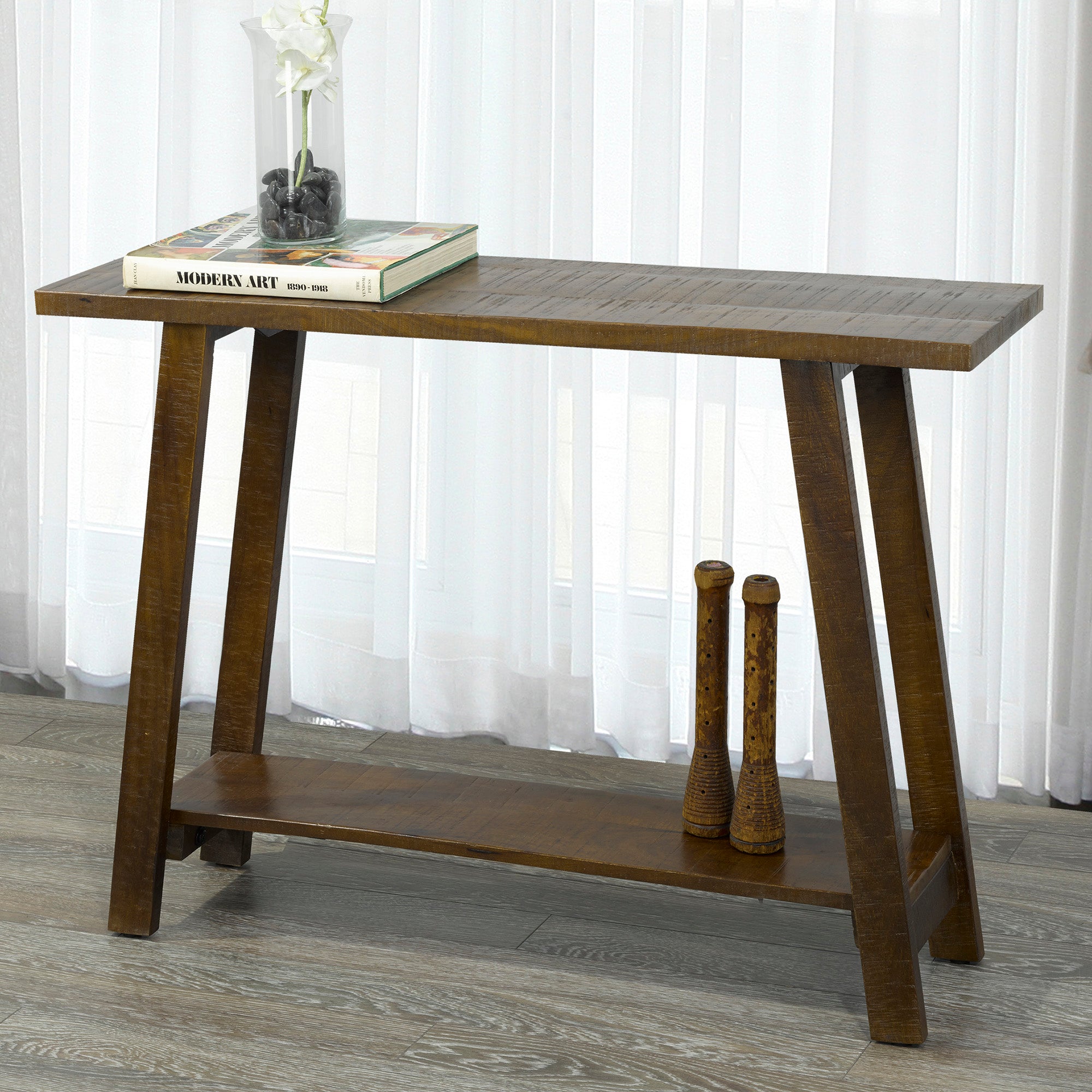 Volsa Console Table - Walnut Solid Mango Wood 2-Tier Rustic-Console Table-DECOROLALA