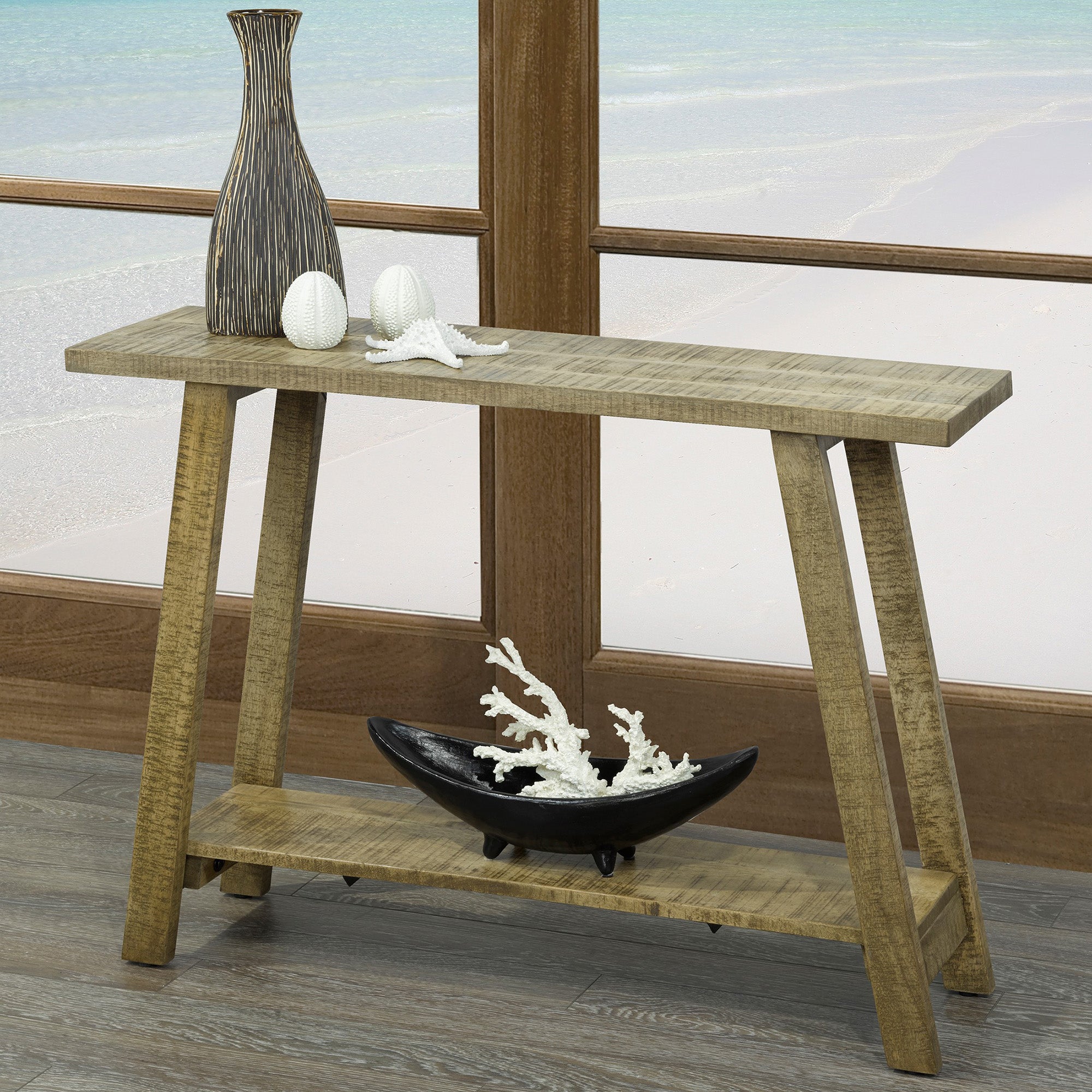 Volsa Reclaimed Mango Wood Console Table - 2-Tier Rustic Modern-DECOROLALA