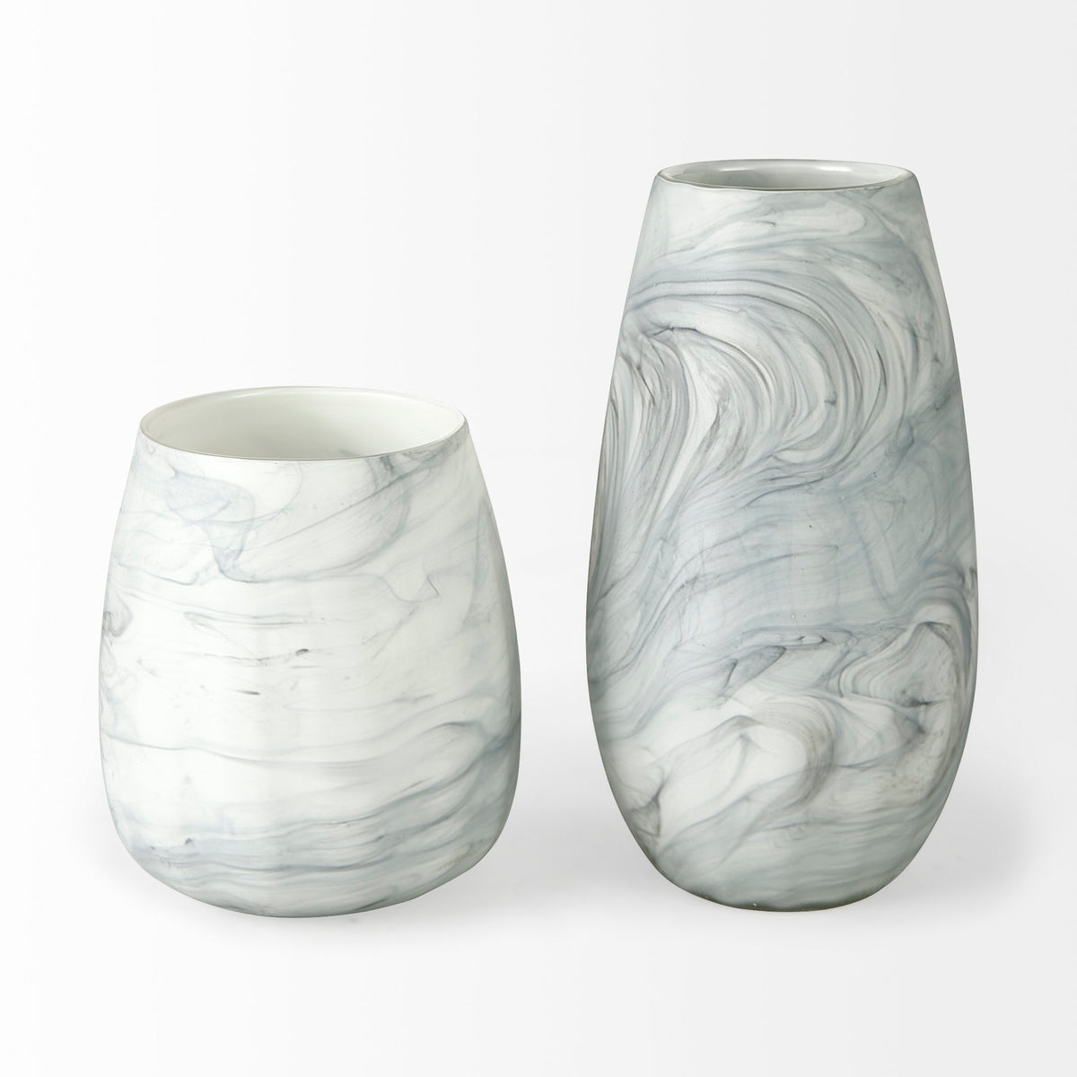 Volta II Tall White Gray Abstract Pattern Glass Vase-Vase-DECOROLALA