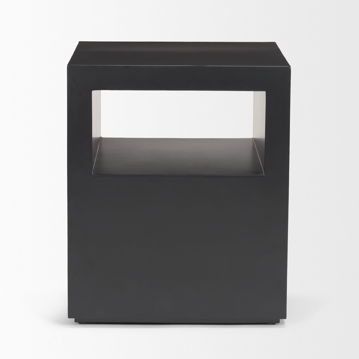 Vondra Matte Black Metal w/ Open Shelves Side table-Accent Tables-DECOROLALA