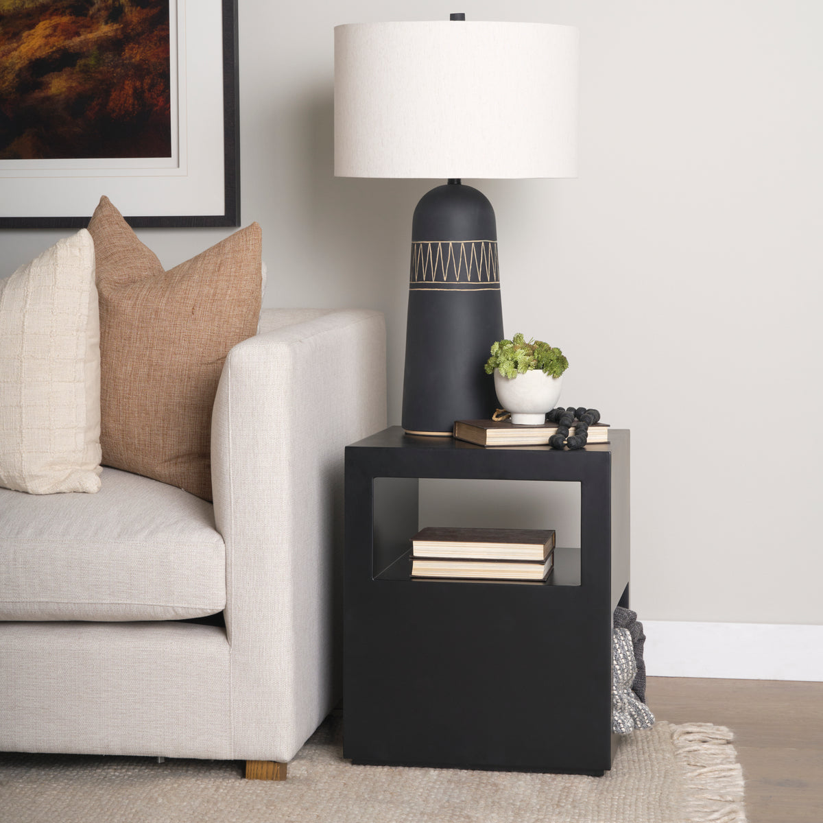 Vondra Matte Black Metal w/ Open Shelves Side table-Accent Tables-DECOROLALA