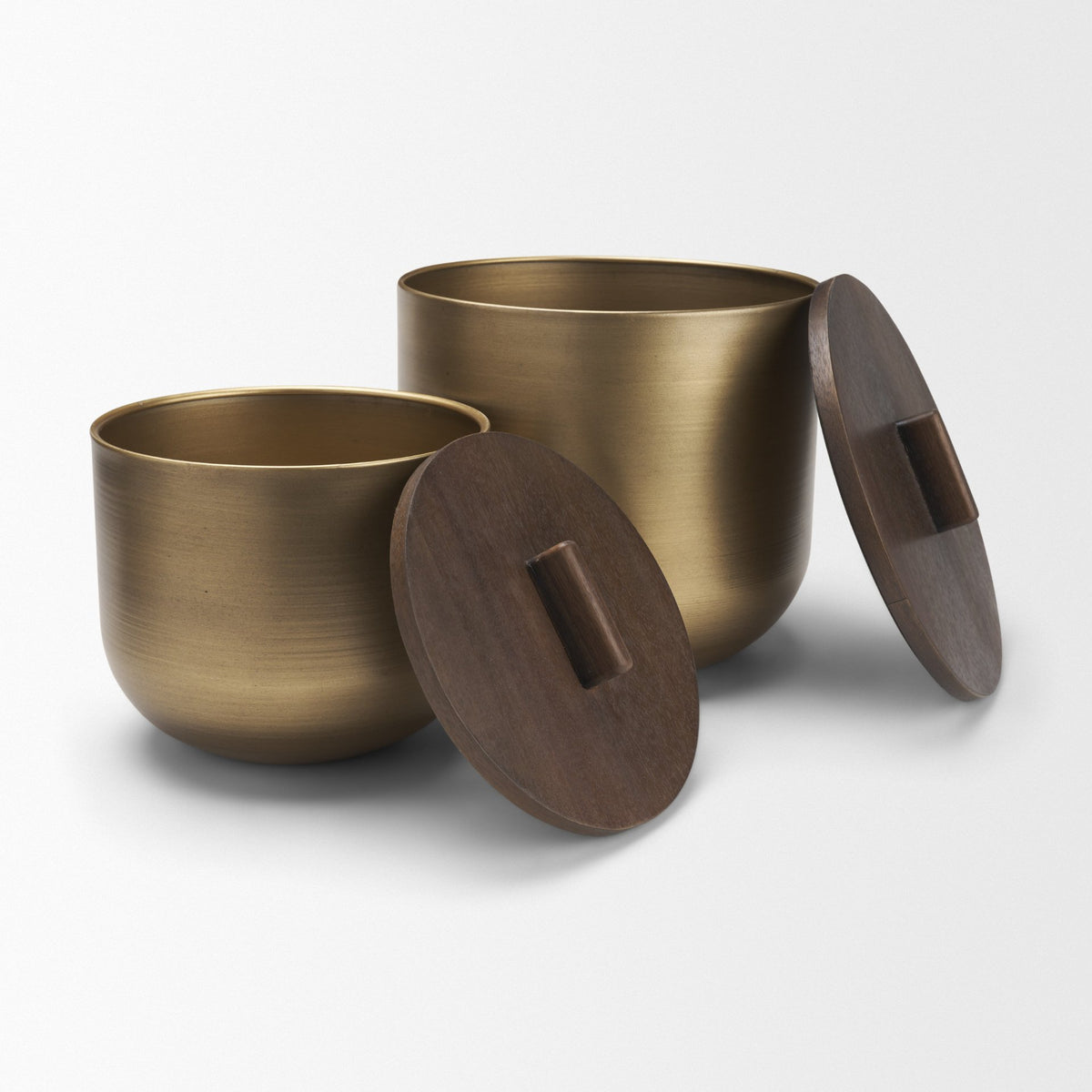Voss Brass Metal w/ Dark Brown Lid Canister Set-Boxes-DECOROLALA