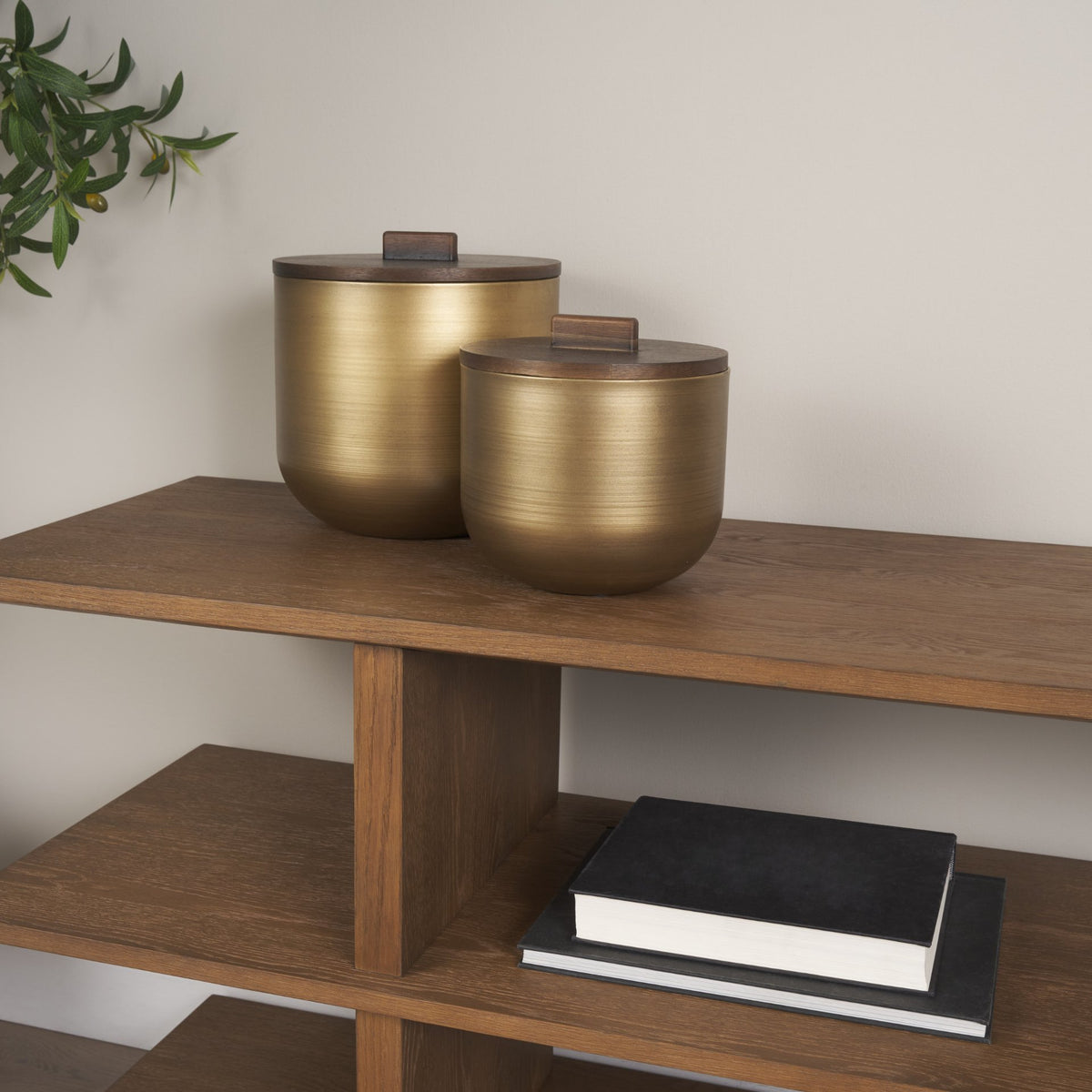 Voss Brass Metal w/ Dark Brown Lid Canister Set-Boxes-DECOROLALA
