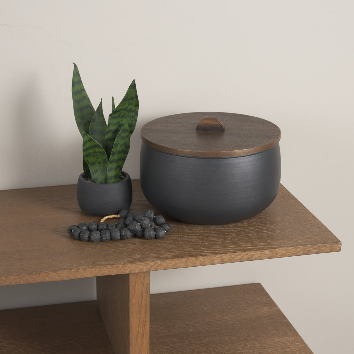 Voss Black Metal w/ Dark Wood Lid Canister-Boxes-DECOROLALA