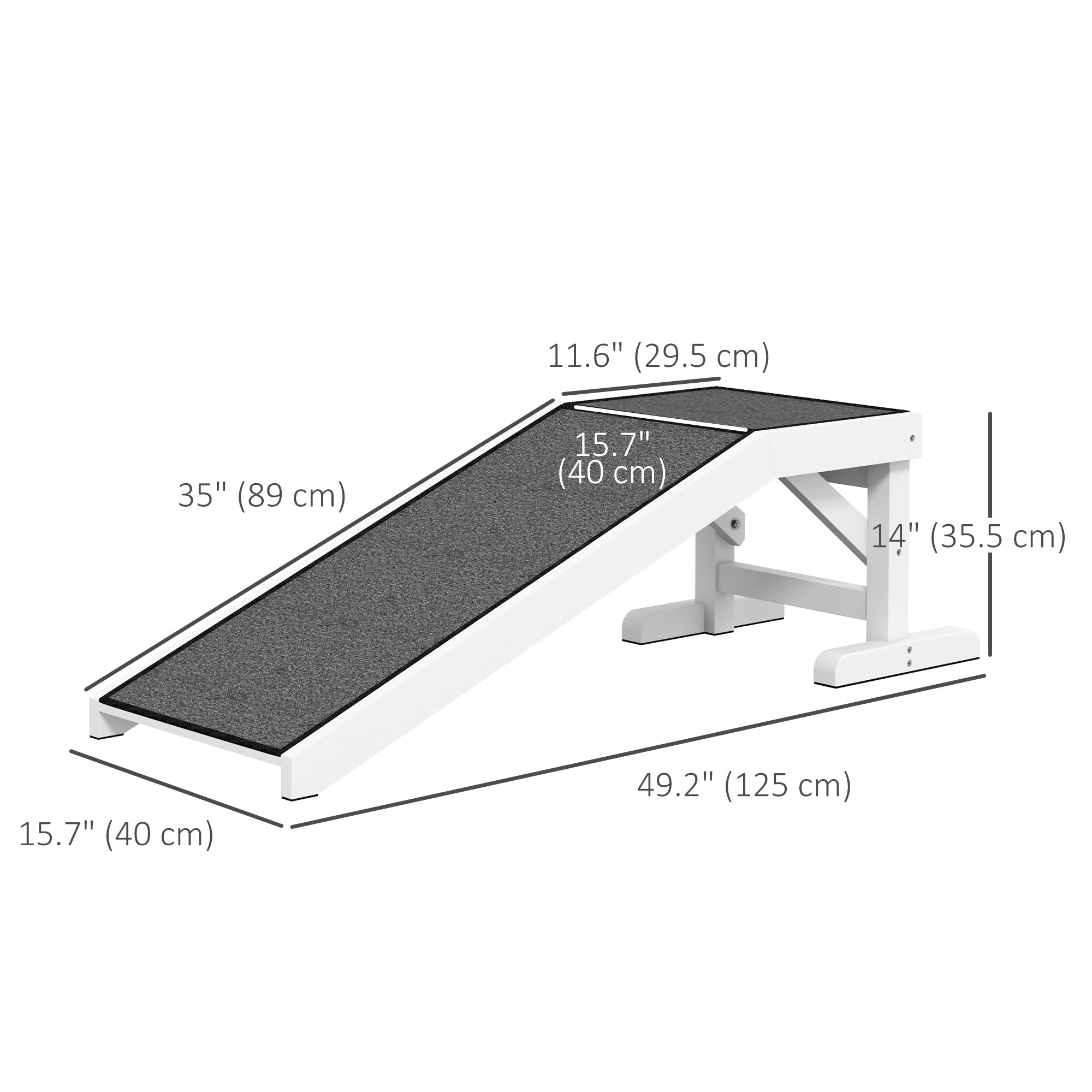 Rampe pour animaux, marches de lit pour chiens et chats avec moquette antidérapante, 49"L x 16"W x 14"H, blanc gris