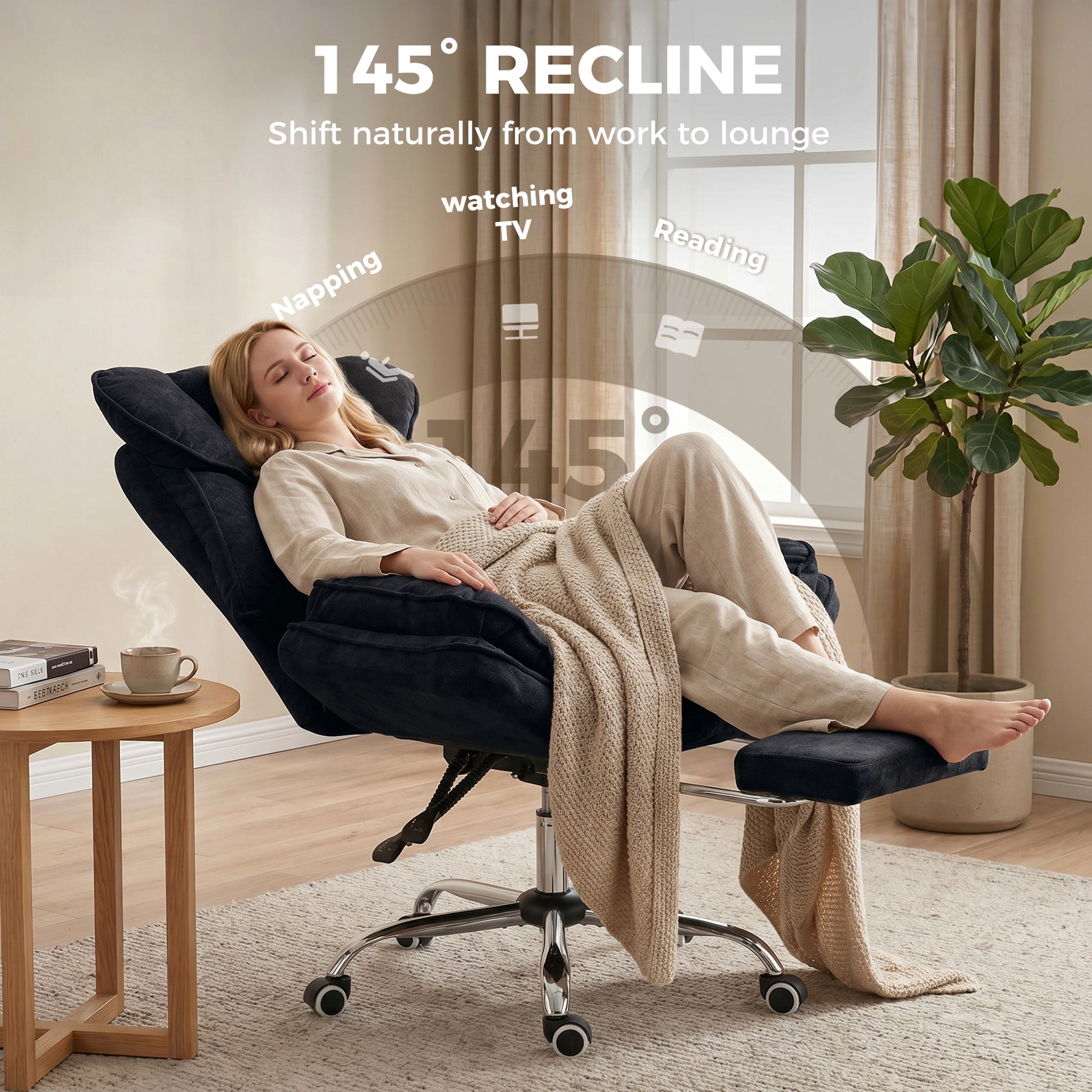 Big and Tall Office Chair Footrest Executive Desk Chair High Back Snowflake Velvet Reclining, Black-Office Products > Office Furniture > Office Chairs-DECOROLALA